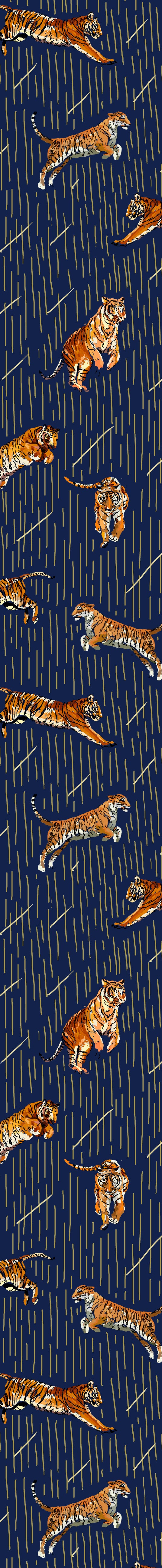 Remnant - 58cm x 163cm - Navy Tigers - Sateen