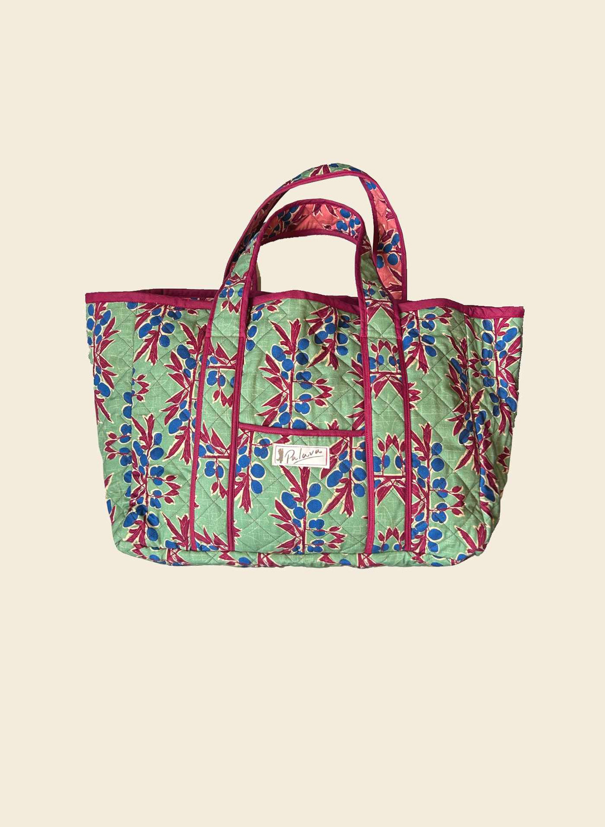 Reversible Quilted Tote Bag - Pink/Green Nouveau Plum