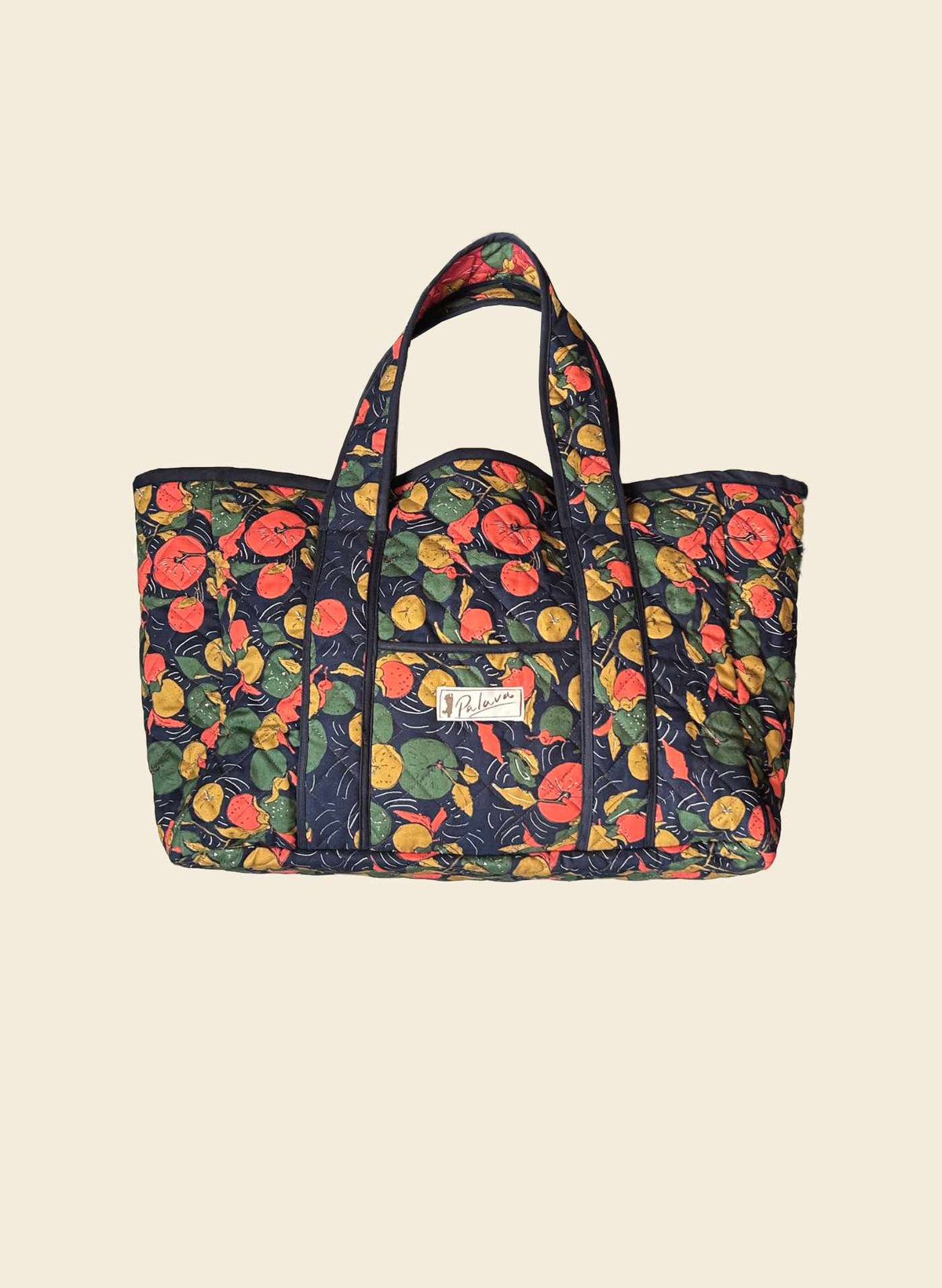 Reversible Quilted Tote Bag - Red/Navy Apple Orchard