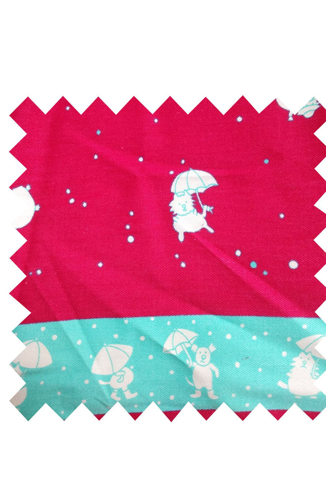 Remnant - 1m - Raining Cats Fusia Pink Fabric - Cotton twill