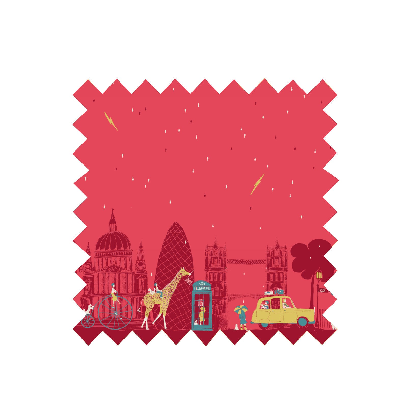 Remnant - 50cm x 77cm - Raspberry London  - COTTON TWILL FABRIC