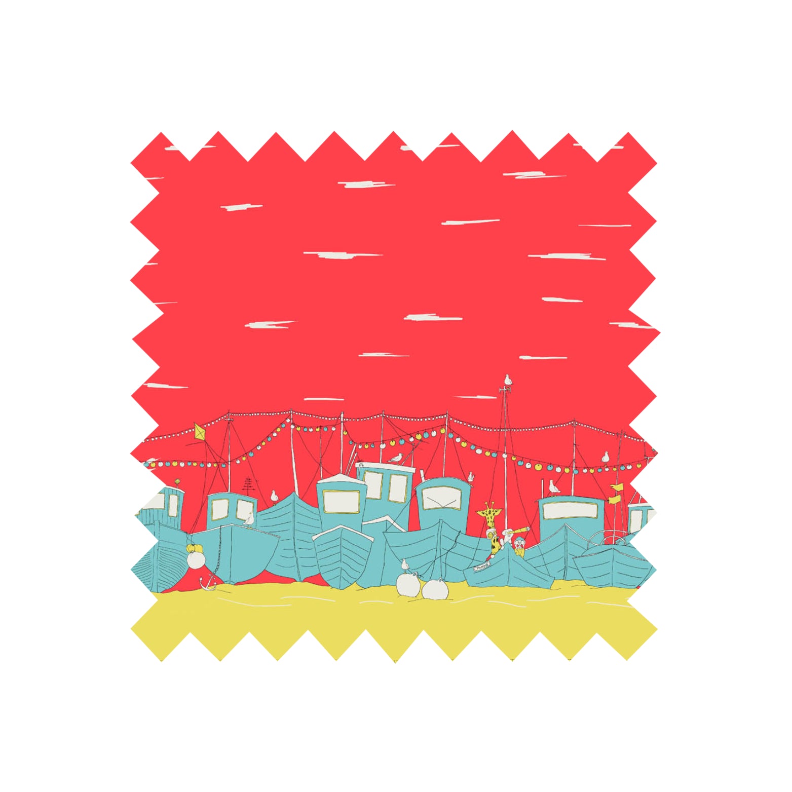 Remnant - 106x156cm - Red Boats - Cotton Sateen