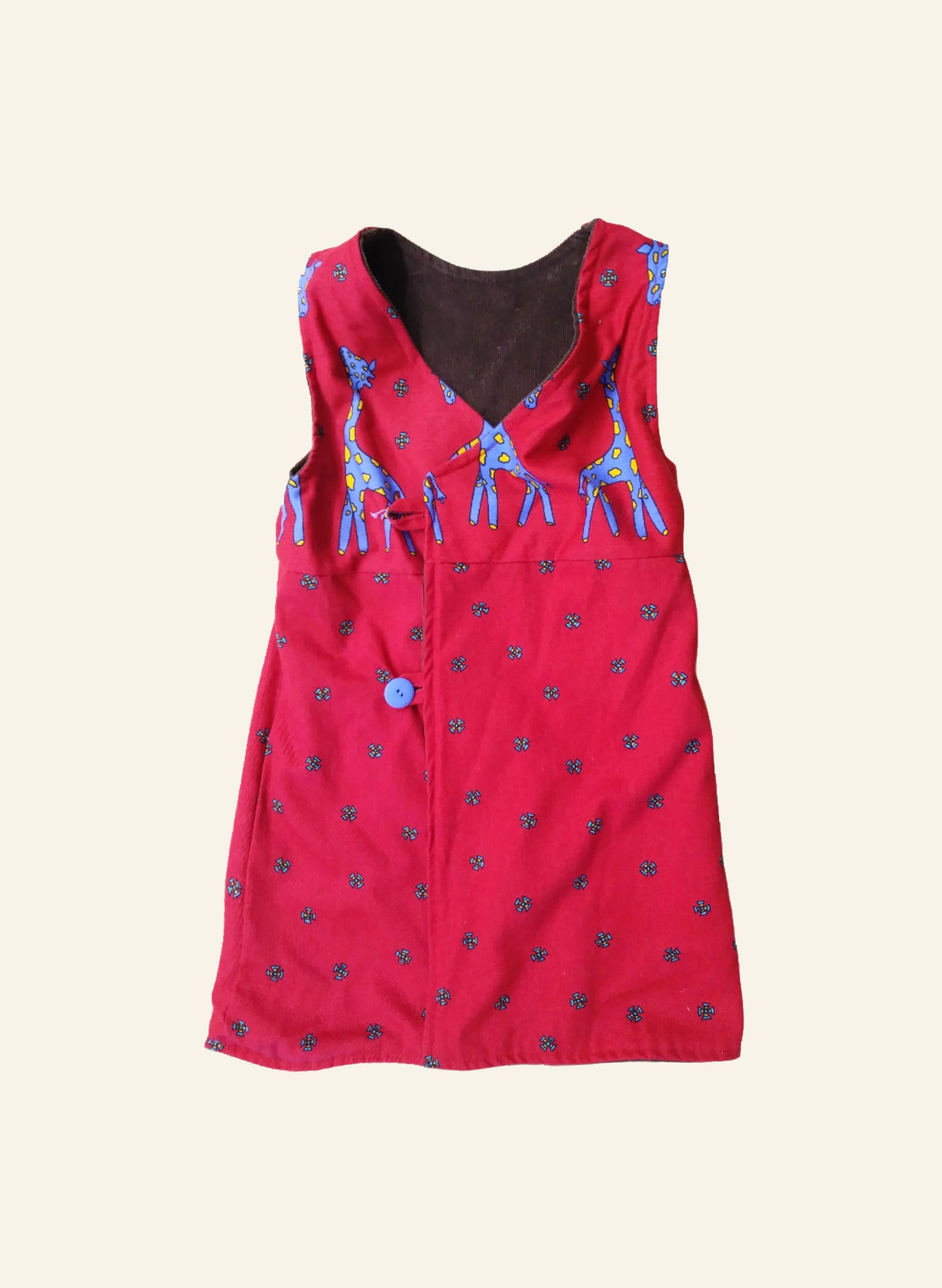 Archive Sale - Age 5-6- Children's Reversible Dress - Red Giraffe