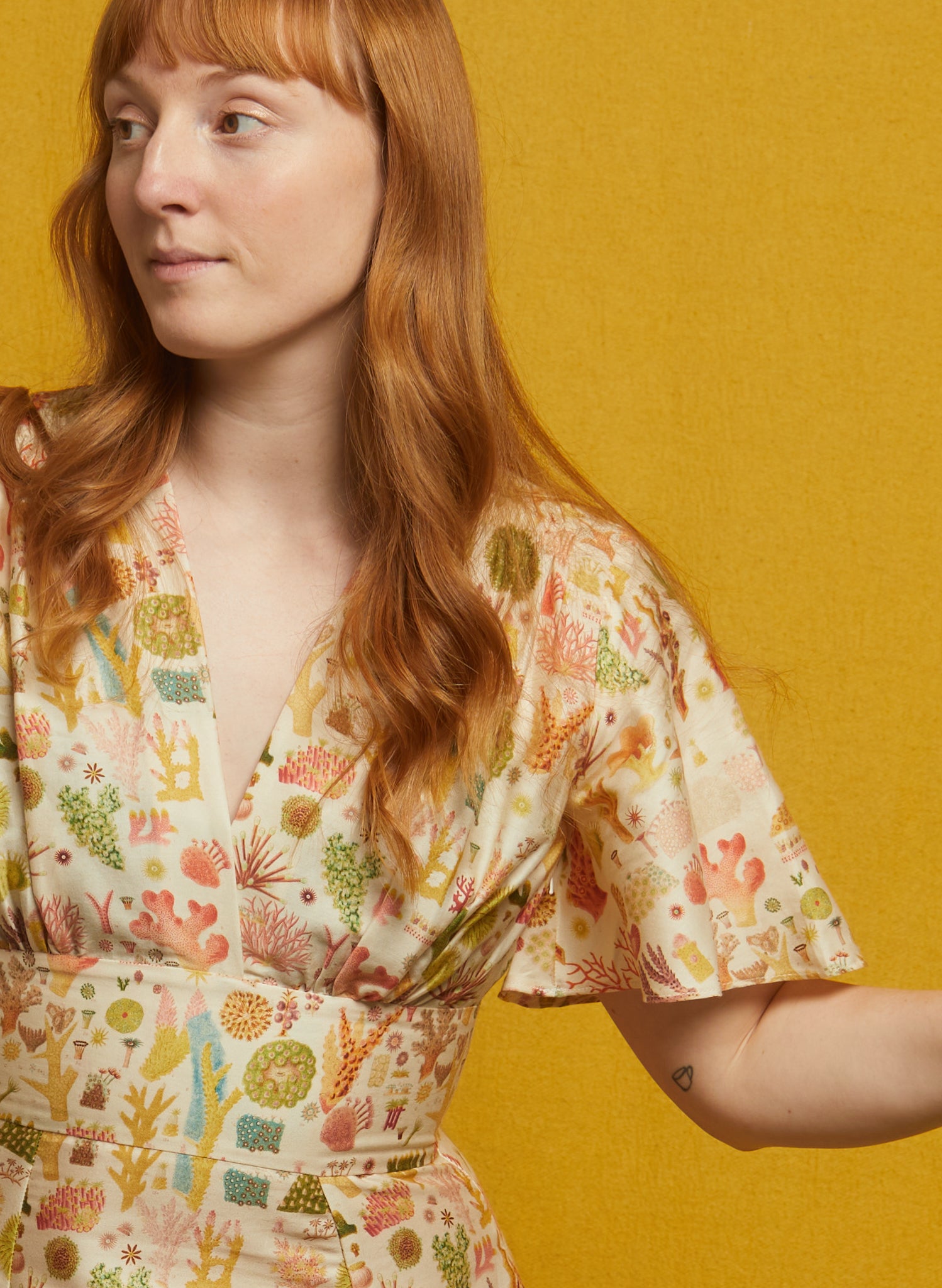 Rita Long-sleeve Dress - Cream Coral Reef