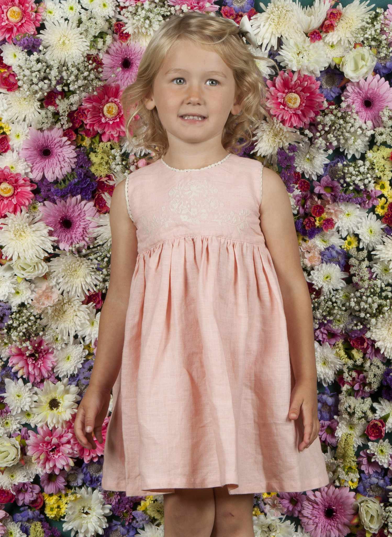 Rosie Children's Dress - Pink Embroidered Flowers