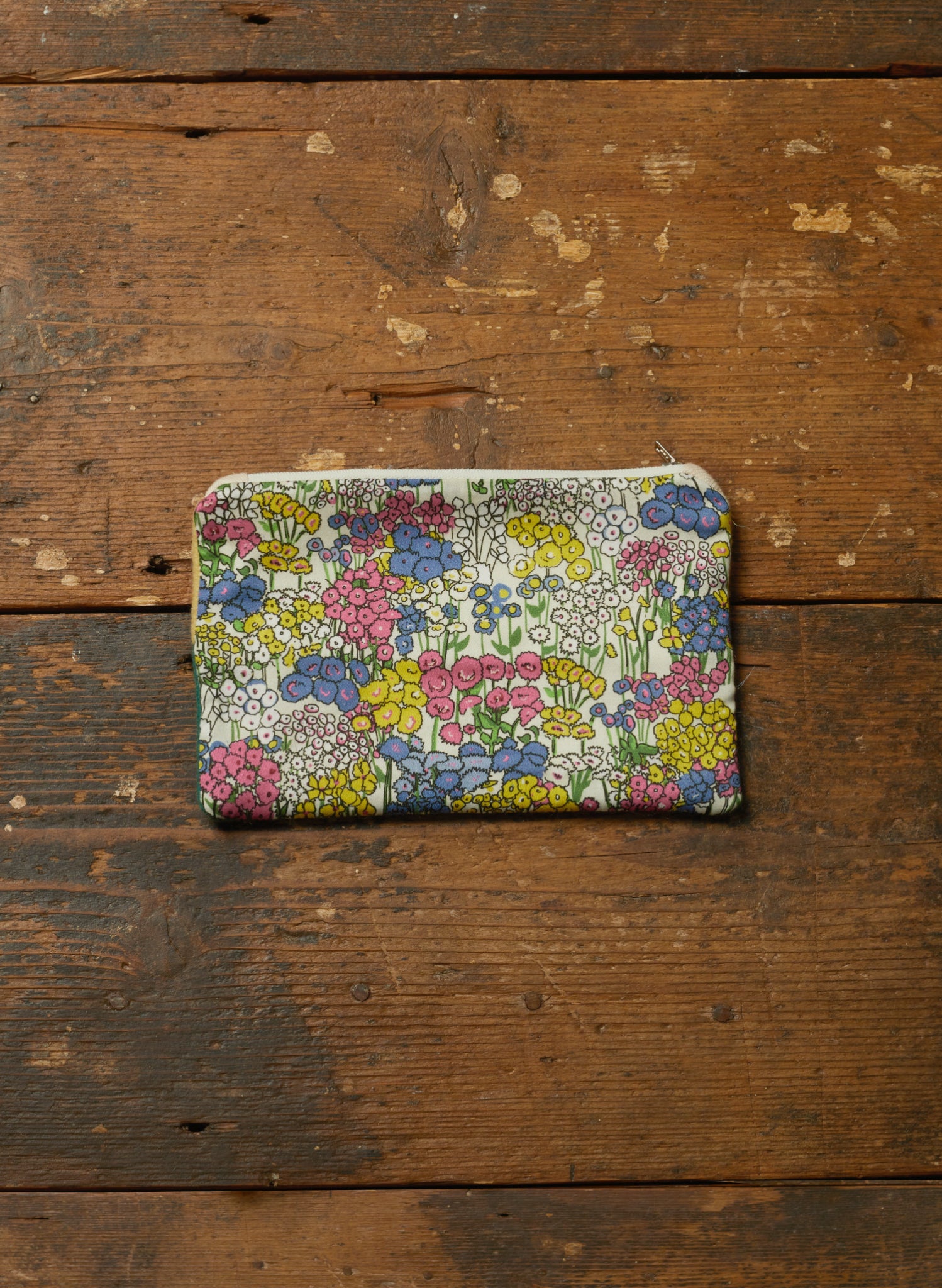 Zip Pouch- Small - Cream Flower