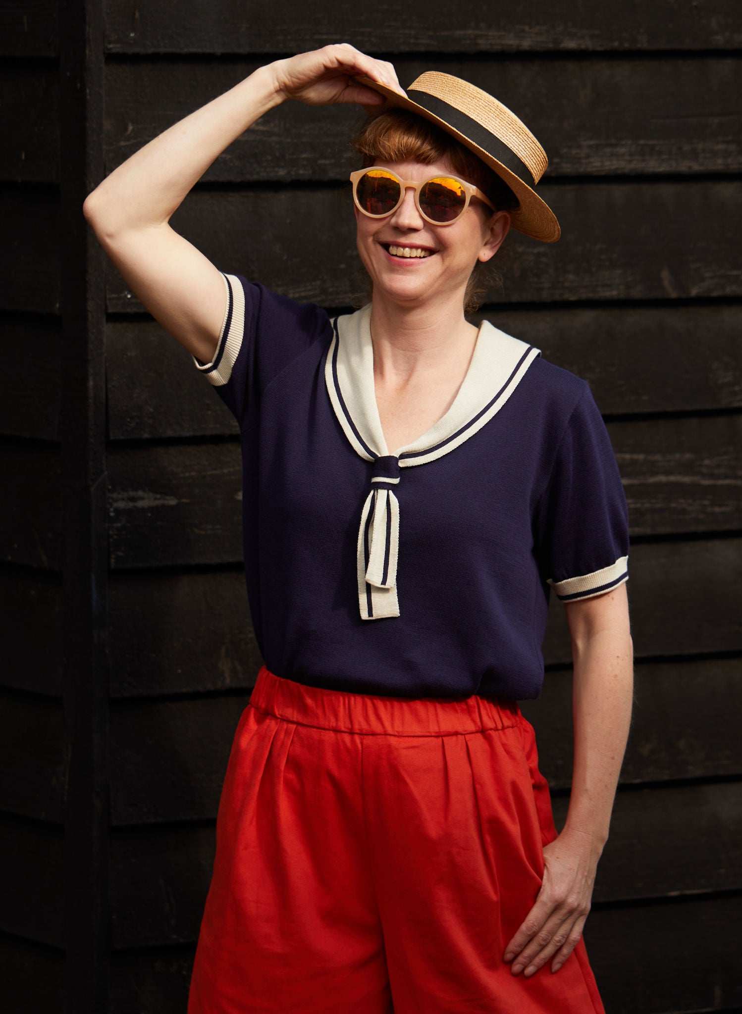 Women's Navy & White Knitted Sailor Top | 100% Organic Cotton