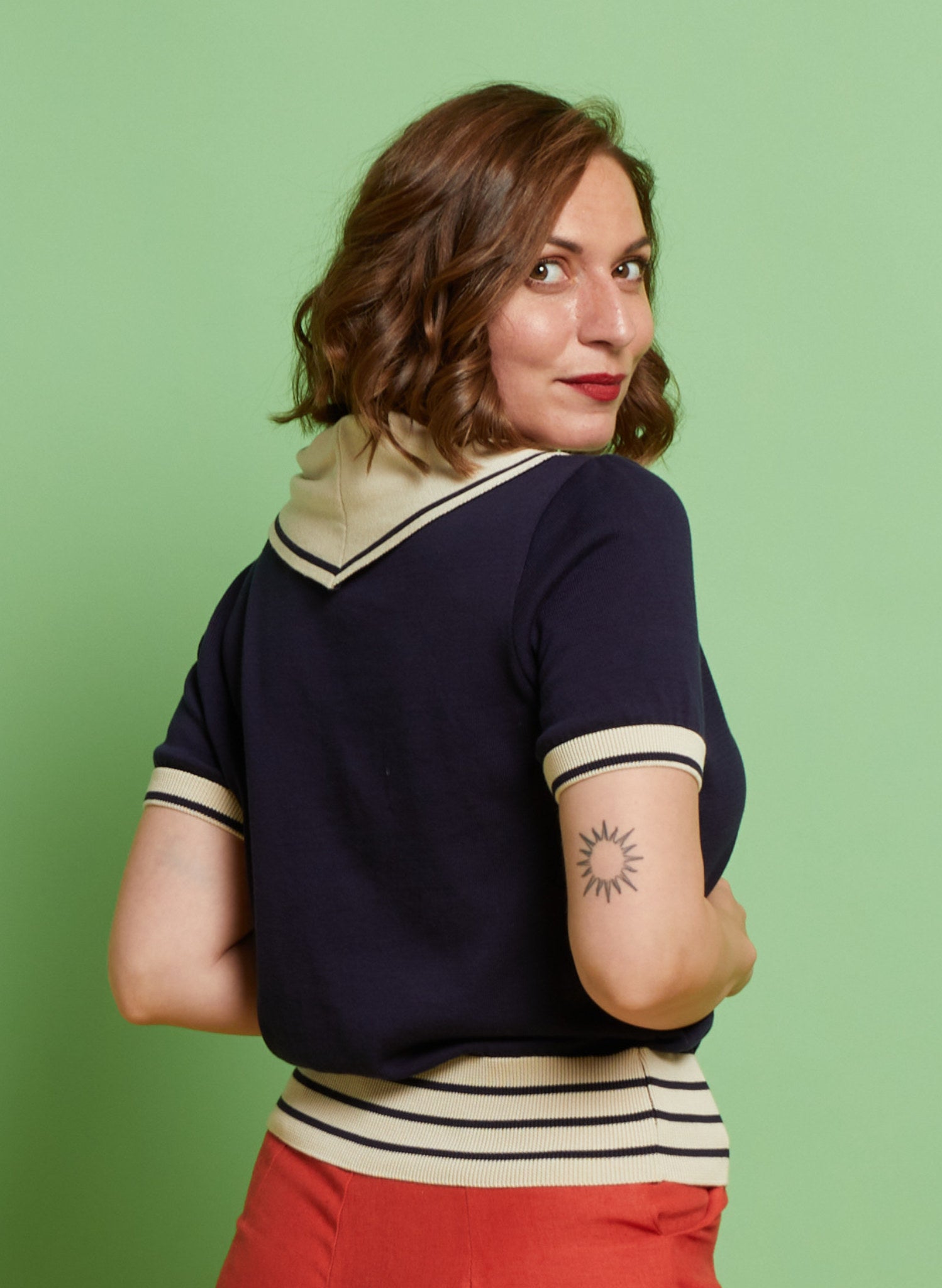 Women's Navy & White Knitted Sailor Top | 100% Organic Cotton