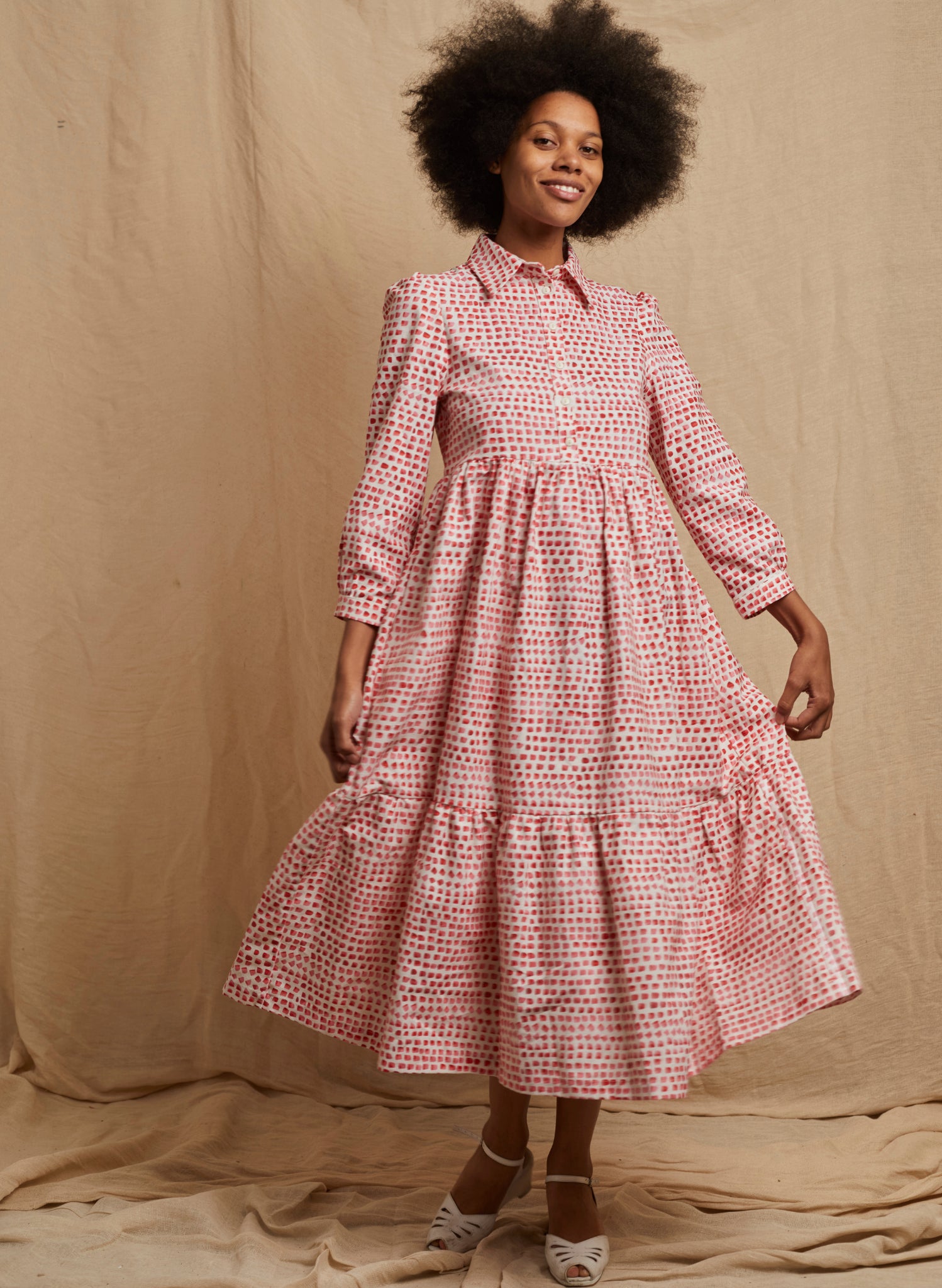 Tabatha Dress - Pink Thumb Print