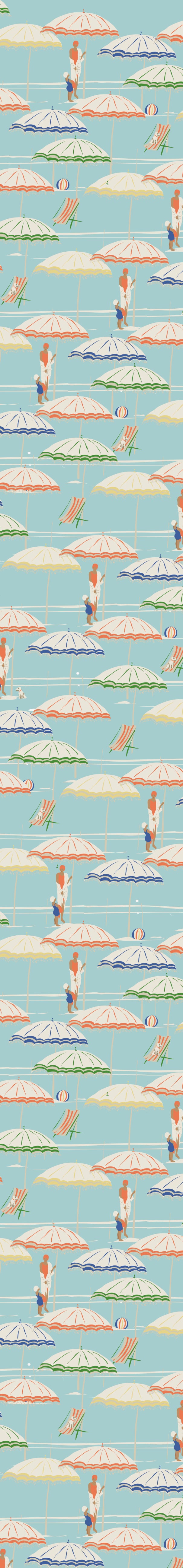 Remnant - 148x100cm - Blue Umbrellas - Cotton Sateen