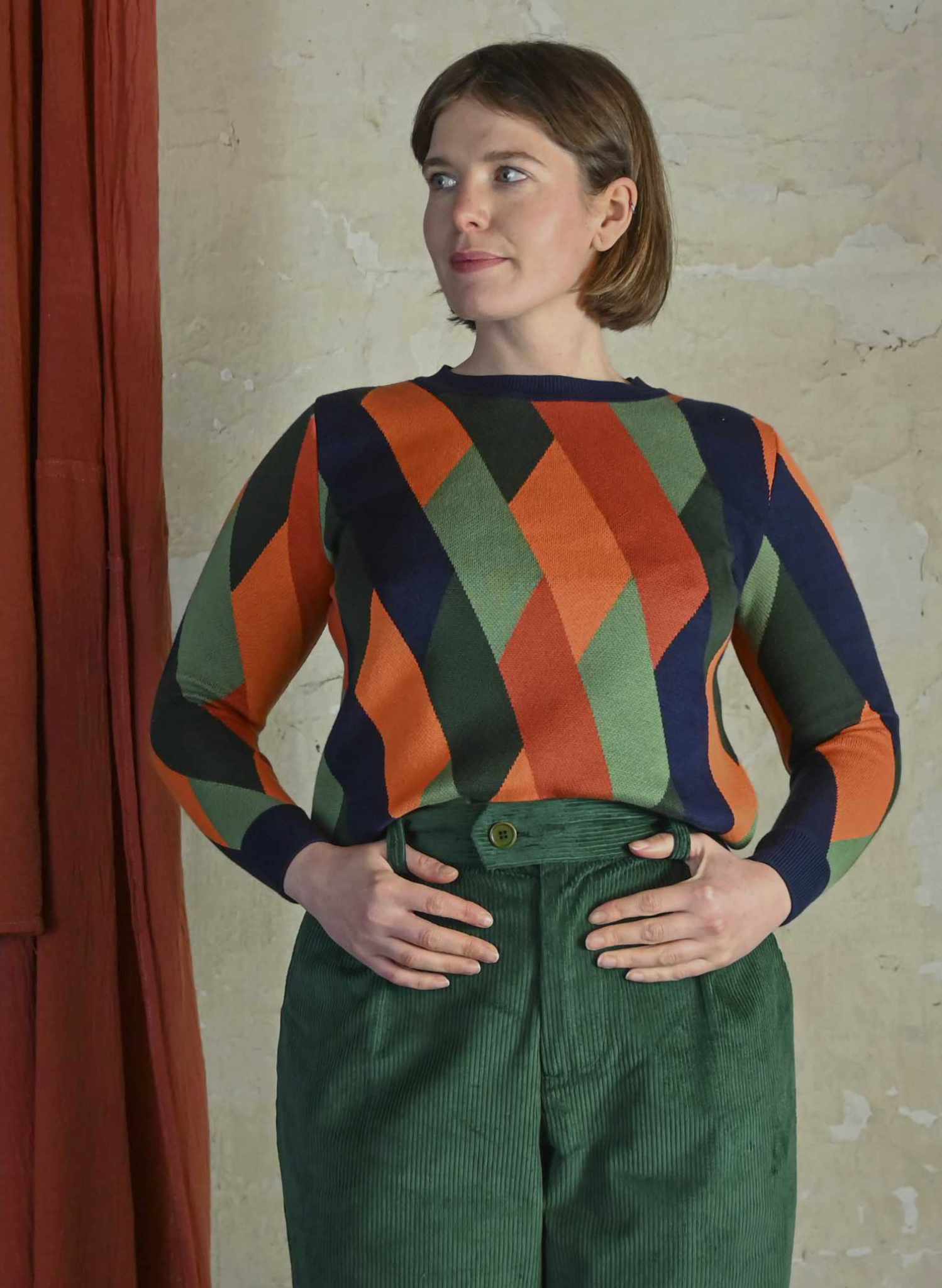 Thelma - Bottle Green Corduroy Trousers