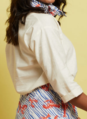 Ivory White 3/4 Sleeve Loose Top | Organic Cotton & Linen | UK