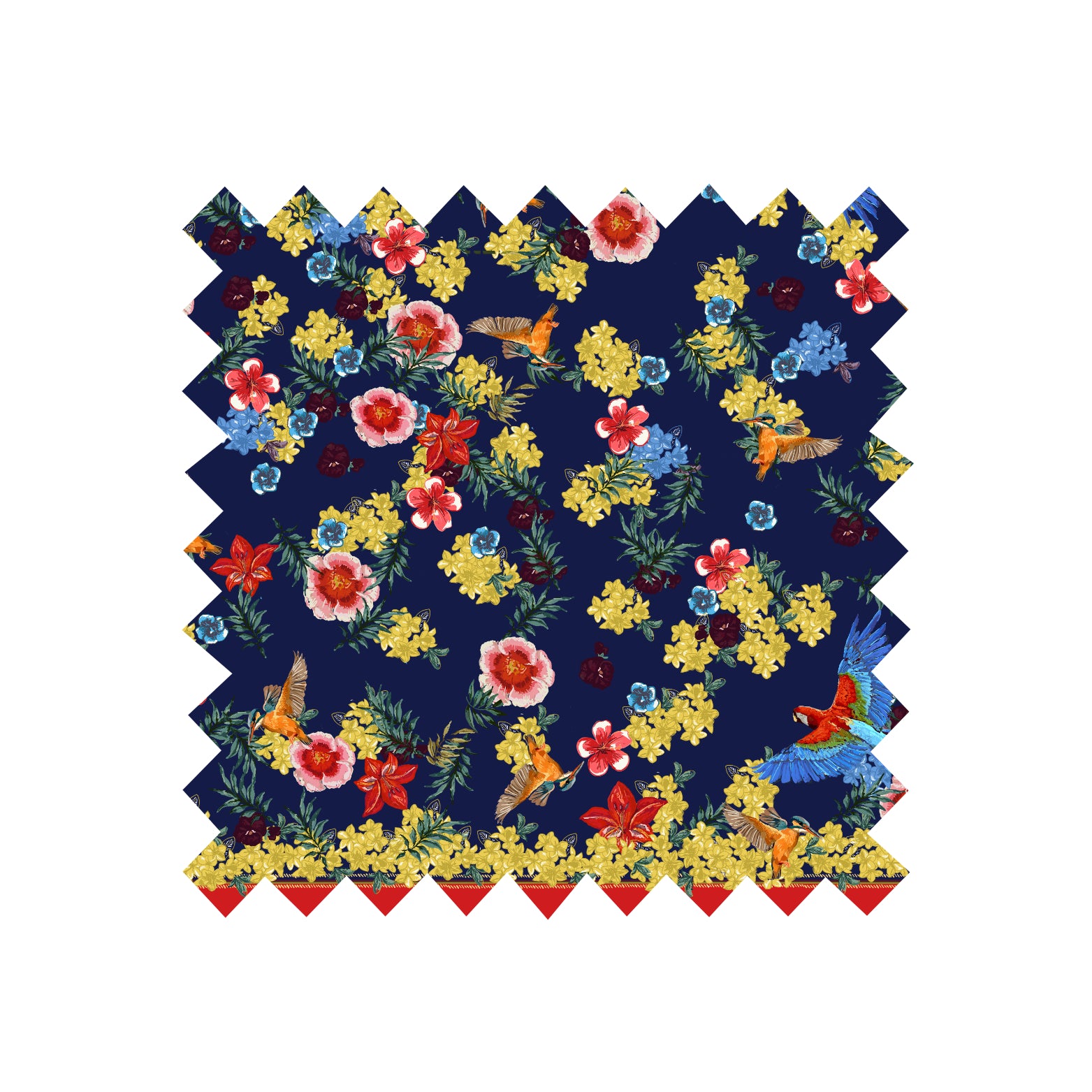 Remnant - 244x320cm - Navy Tropical Birds - Cotton Sateen