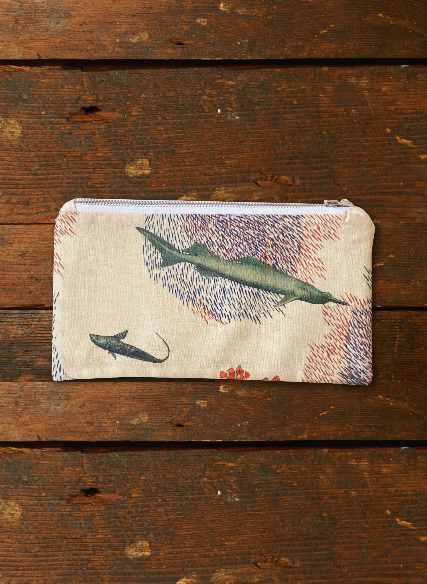 Zip Pouch- Medium - Ivory Coral Migration