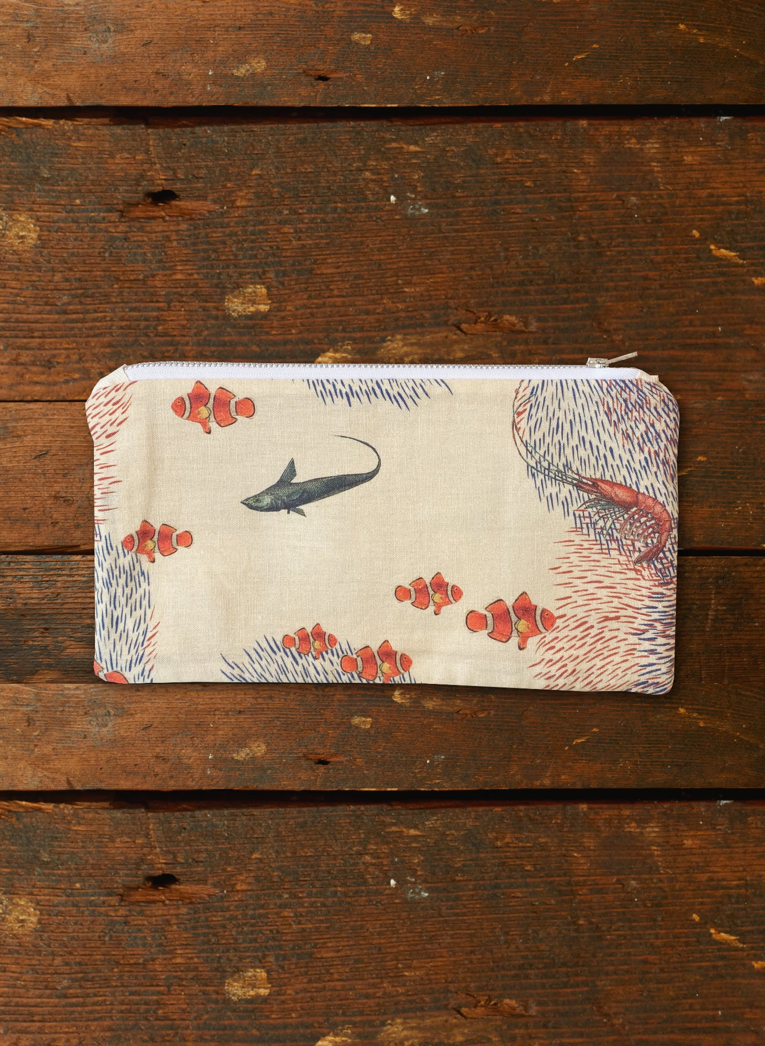 Zip Pouch- Medium - Ivory Coral Migration