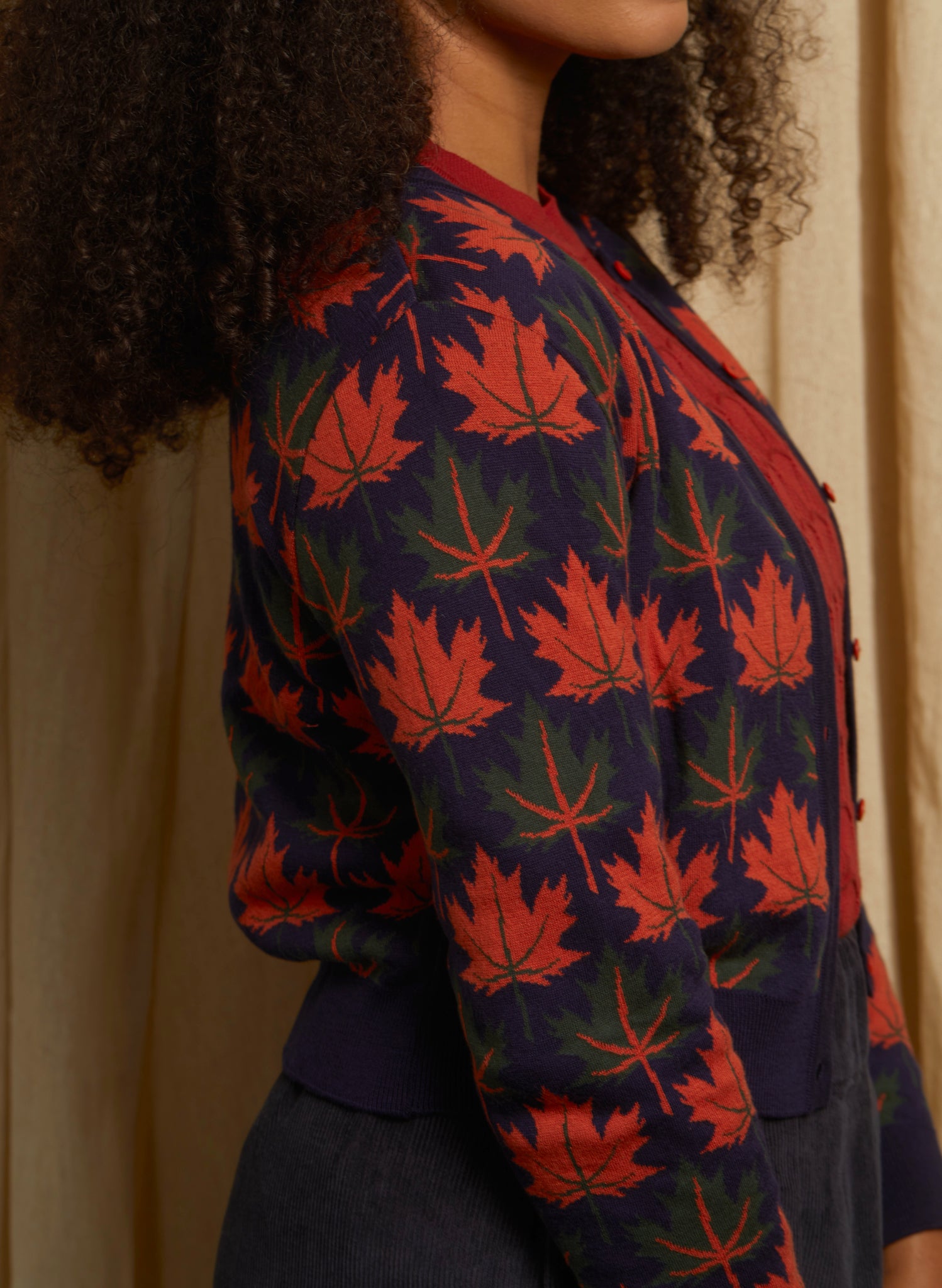 Vera - Navy Autumn Leaves Cardigan