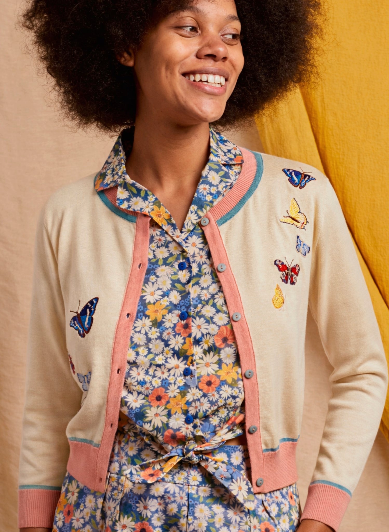 Vera - Cream Butterflies Cardigan