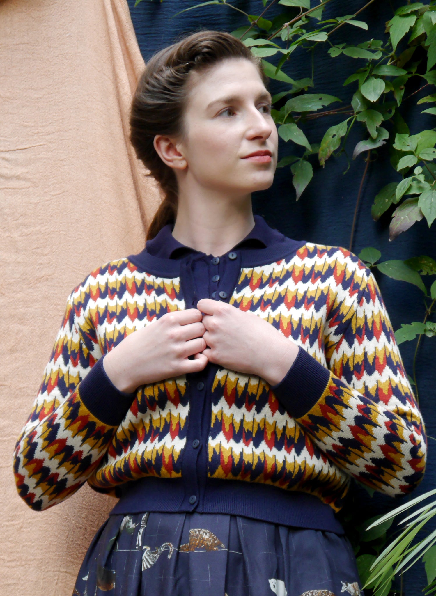 Vera Jacquard Cardigan - Navy Marbled Feather