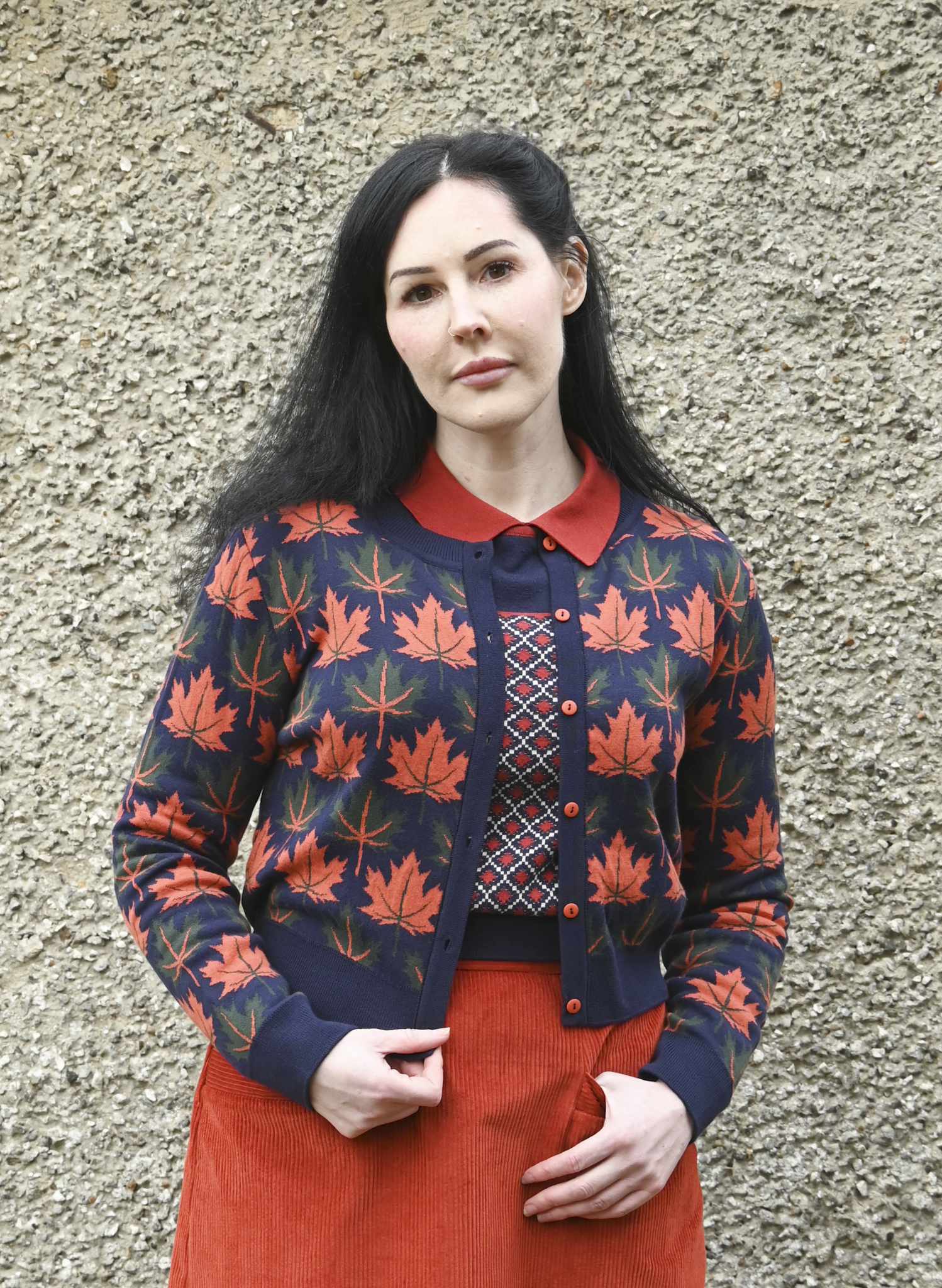 Vera - Navy Autumn Leaves Cardigan
