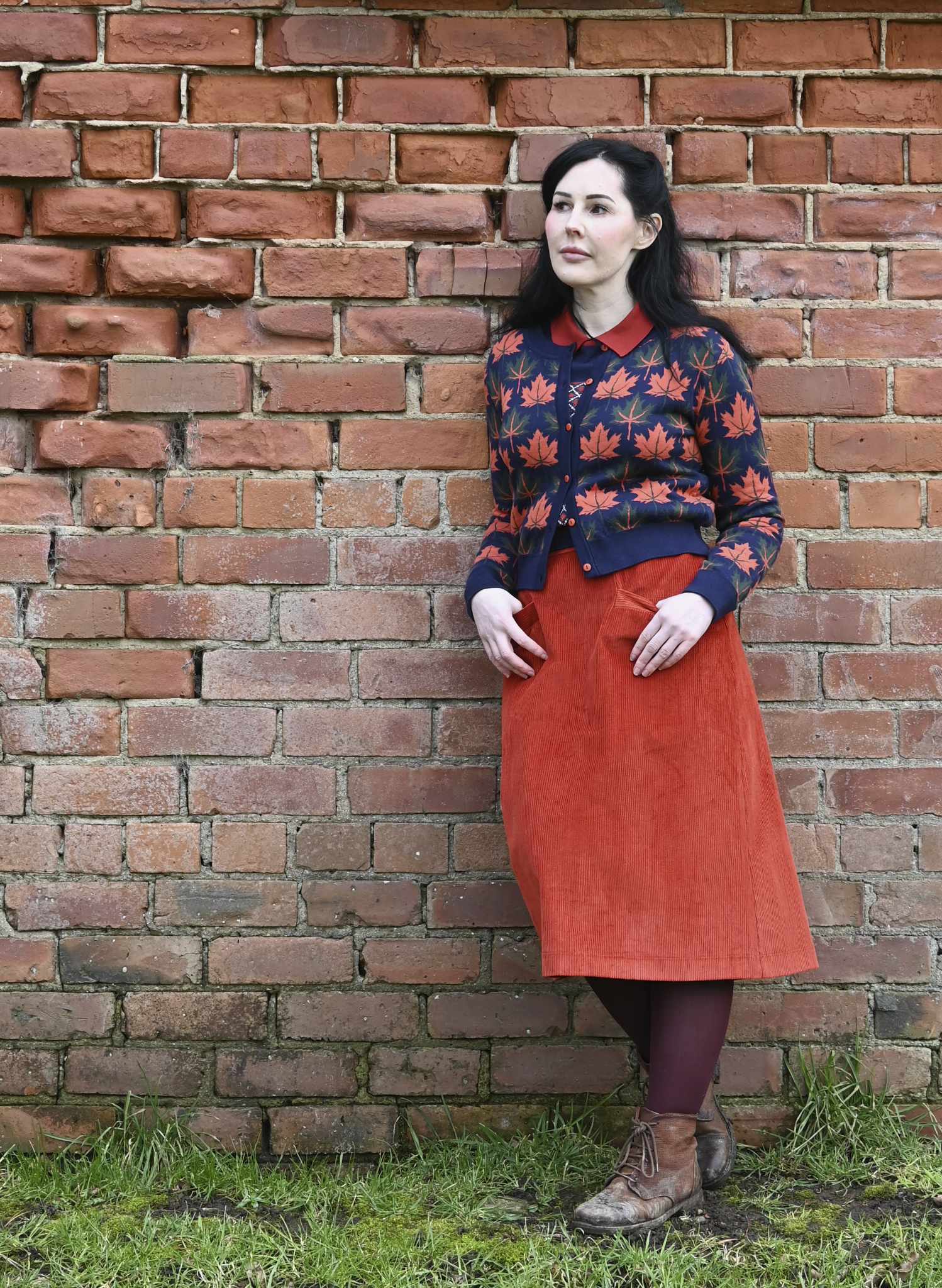 Vera - Navy Autumn Leaves Cardigan