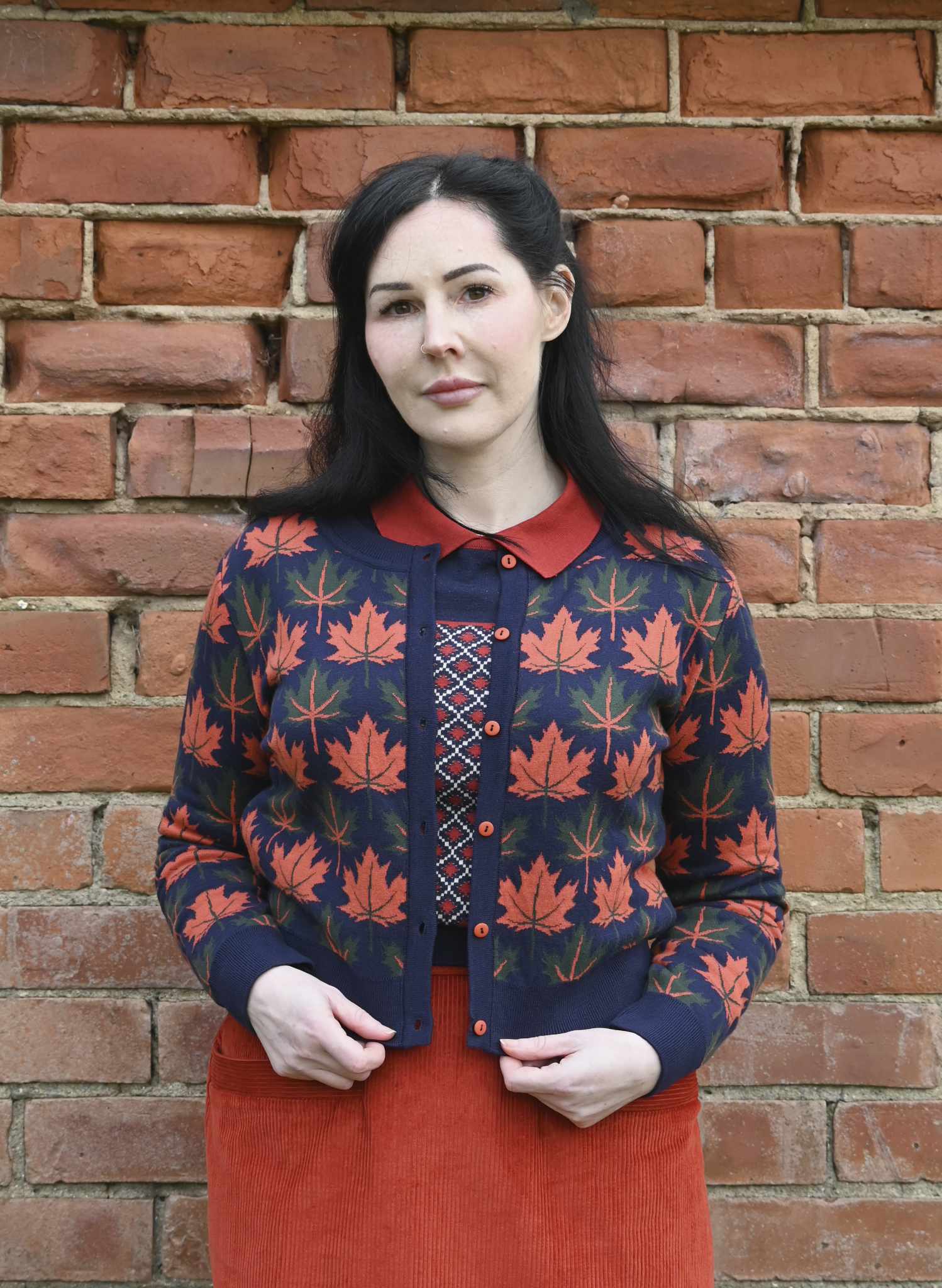 Vera - Navy Autumn Leaves Cardigan