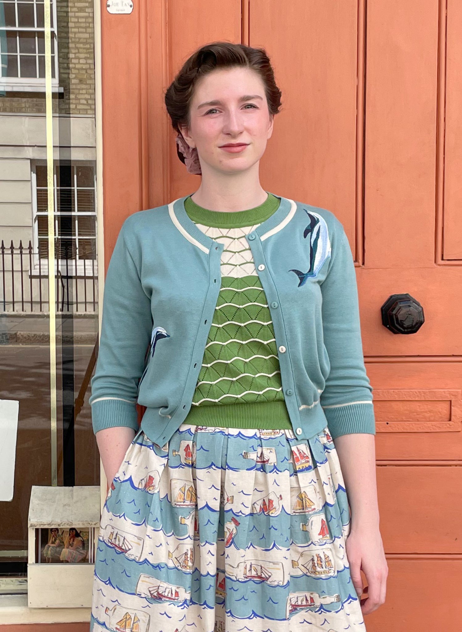 Vera Cardigan - Teal Dolphins