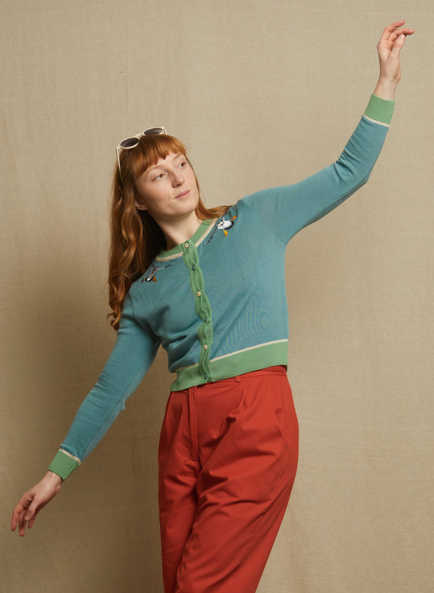 Vera Cardigan - Teal Puffins
