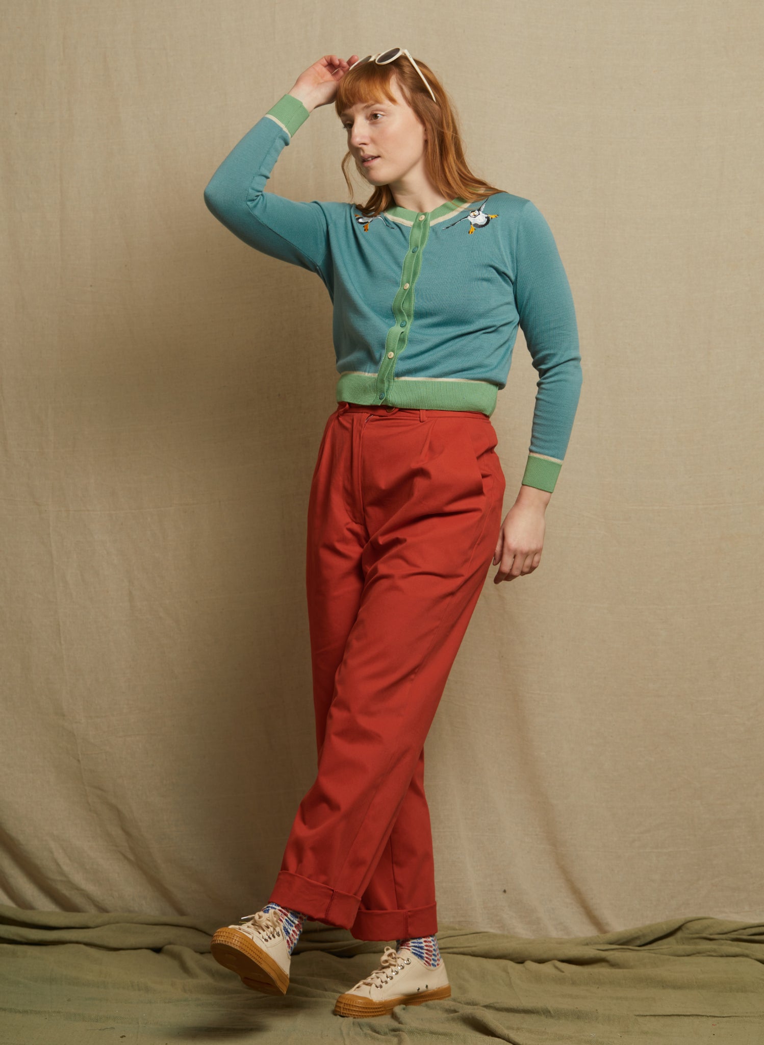 Vera Cardigan - Teal Puffins