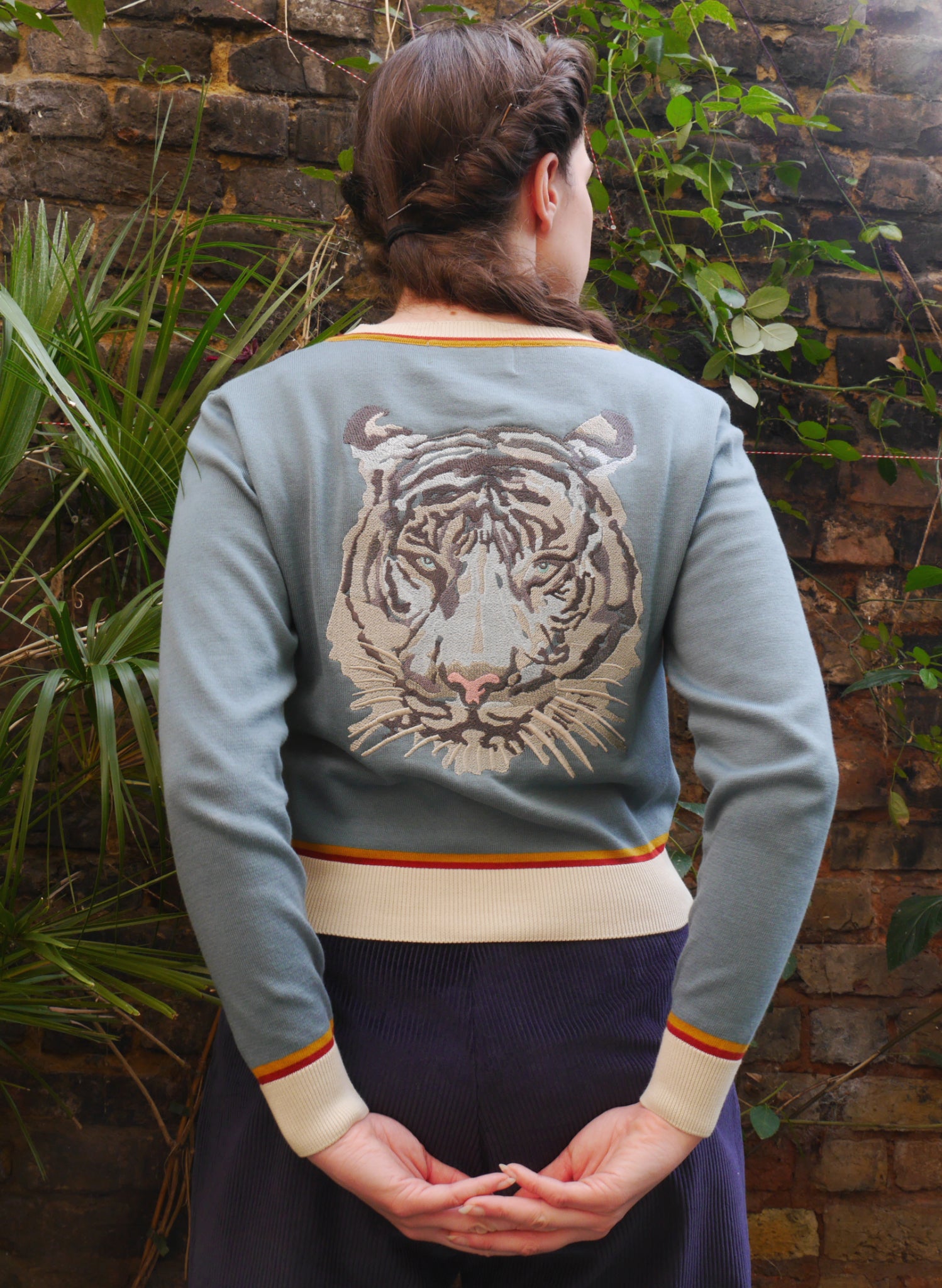 Vera Cardigan - Mineral Blue Arctic Embroidered Tiger