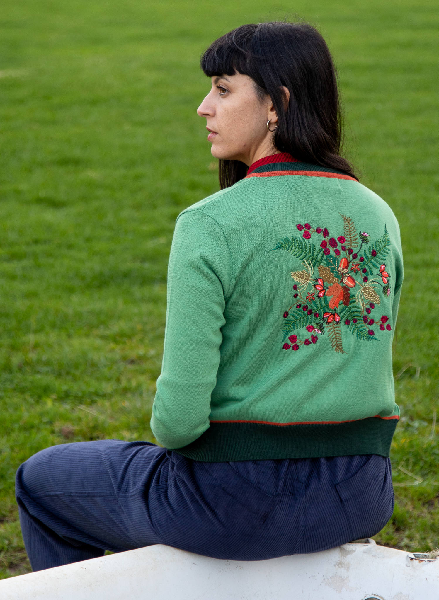 Vera - Green Hedgerow Embroidered Cardigan
