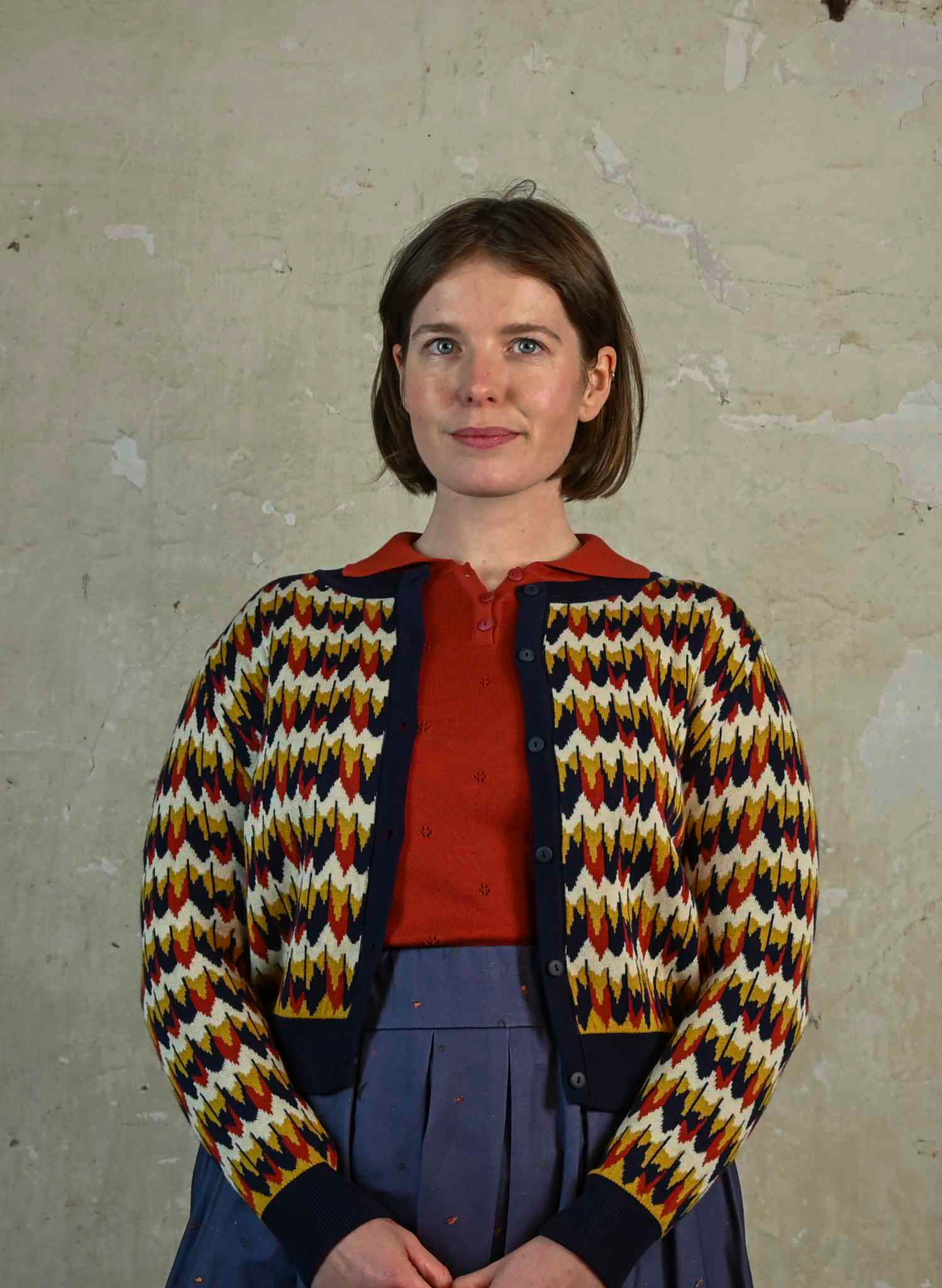 Vera Jacquard Cardigan - Navy Marbled Feather