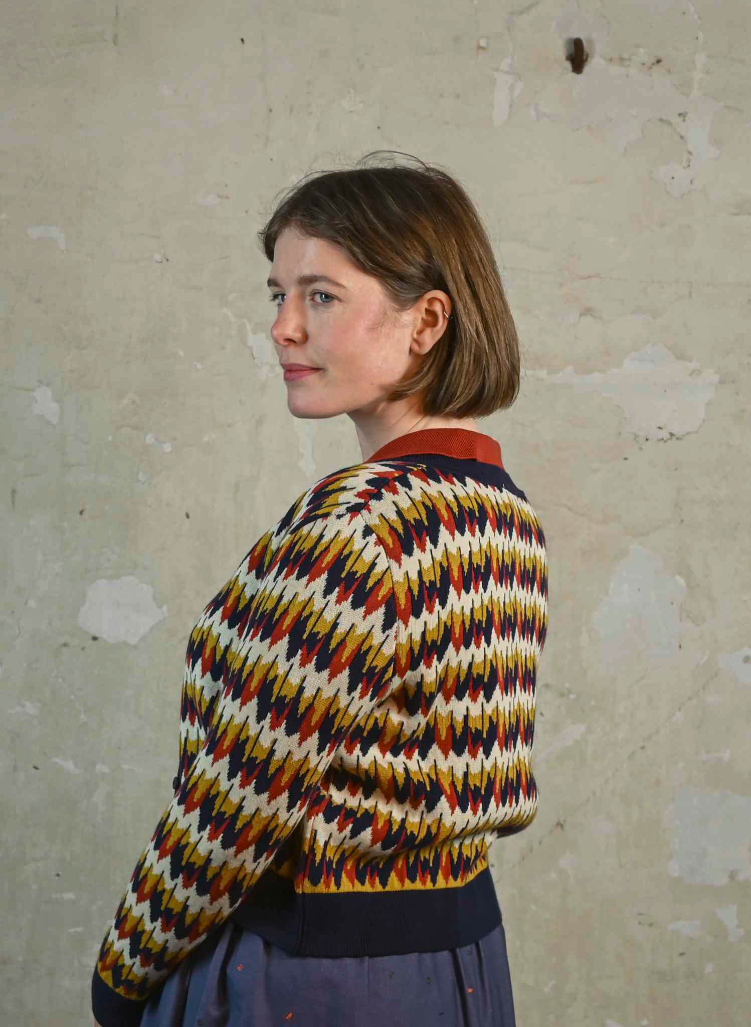 Vera Jacquard Cardigan - Navy Marbled Feather