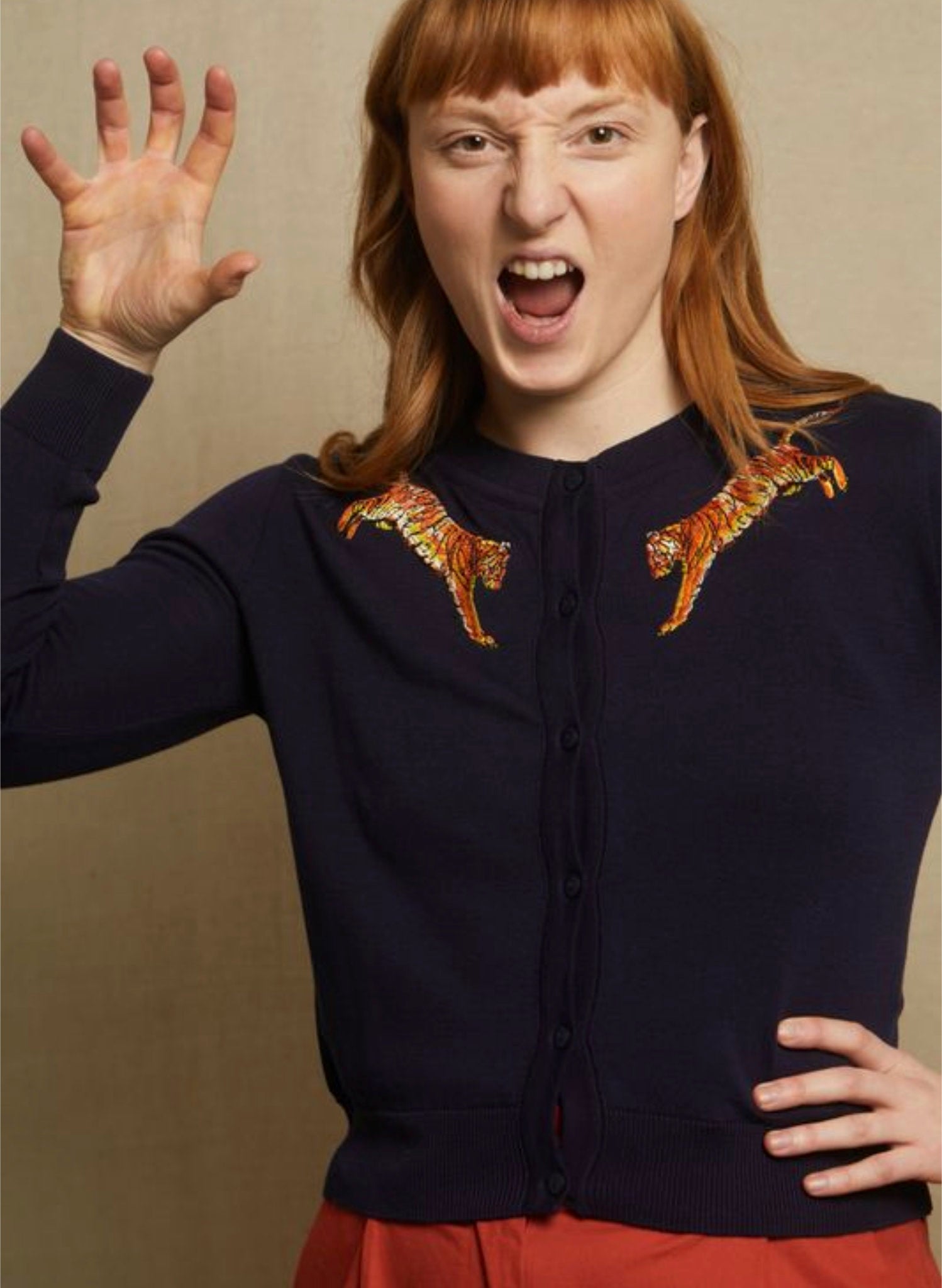 Vera Cardigan - Navy Leaping Tigers