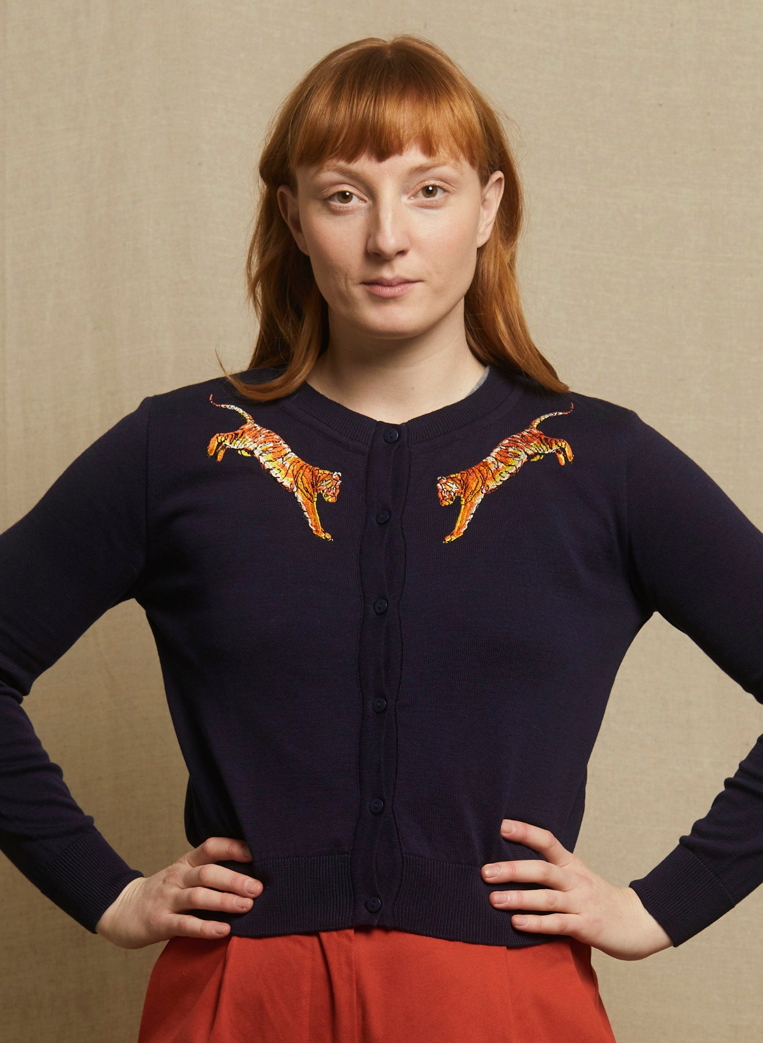 Vera Cardigan - Navy Leaping Tigers