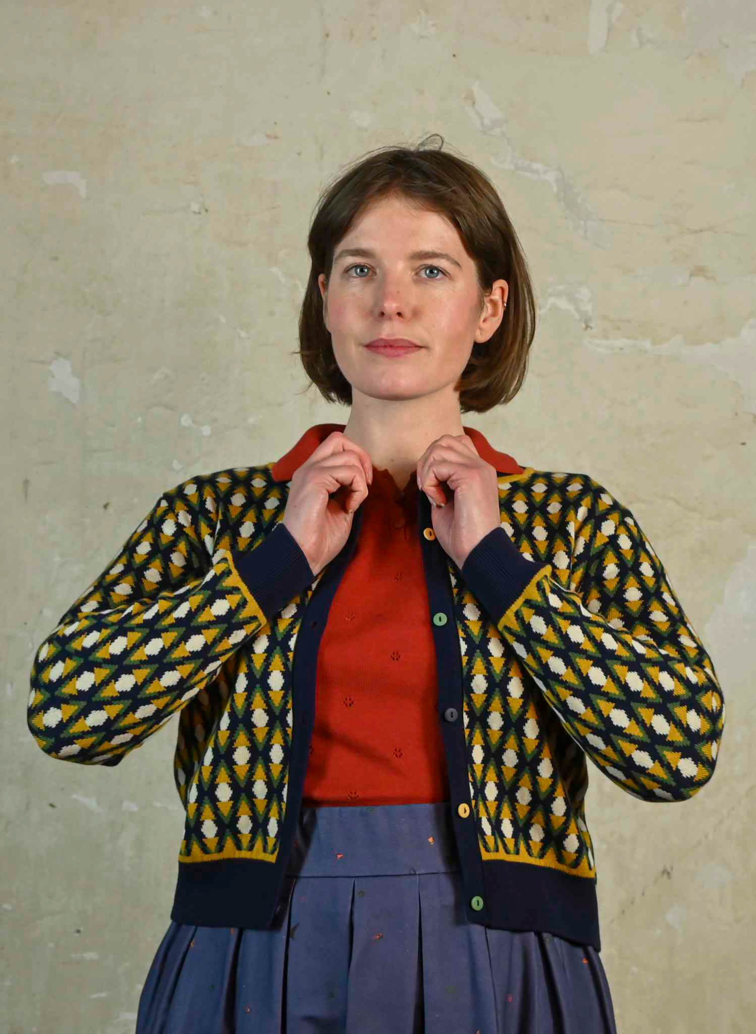 Vera Jacquard Cardigan - Navy Diamond