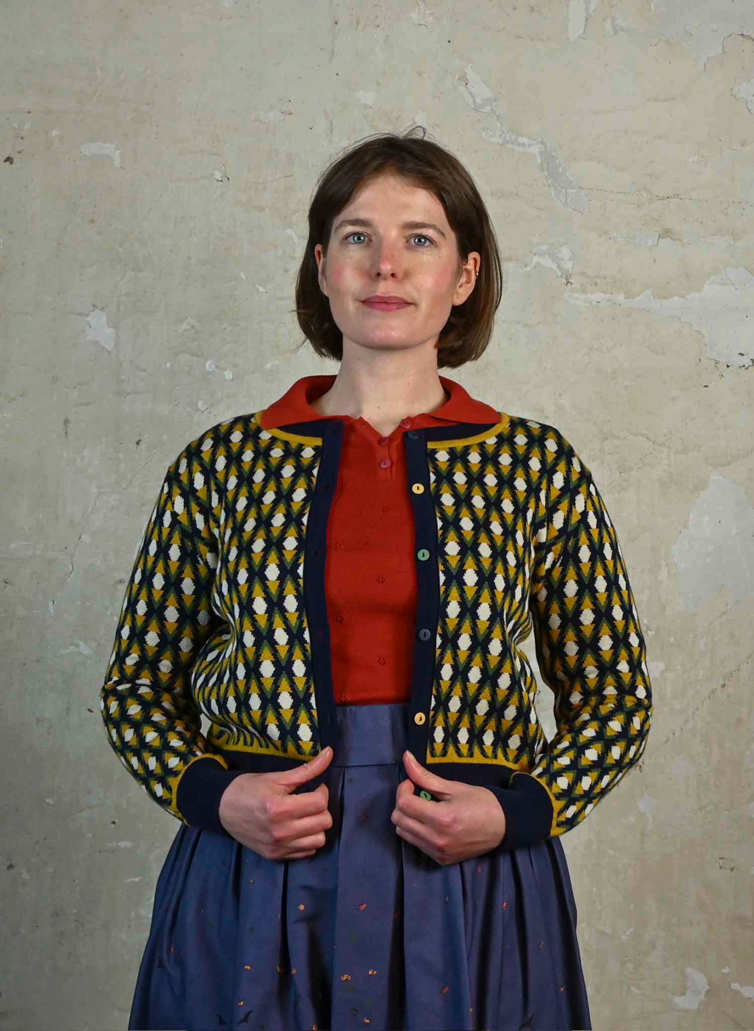 Vera Jacquard Cardigan - Navy Diamond