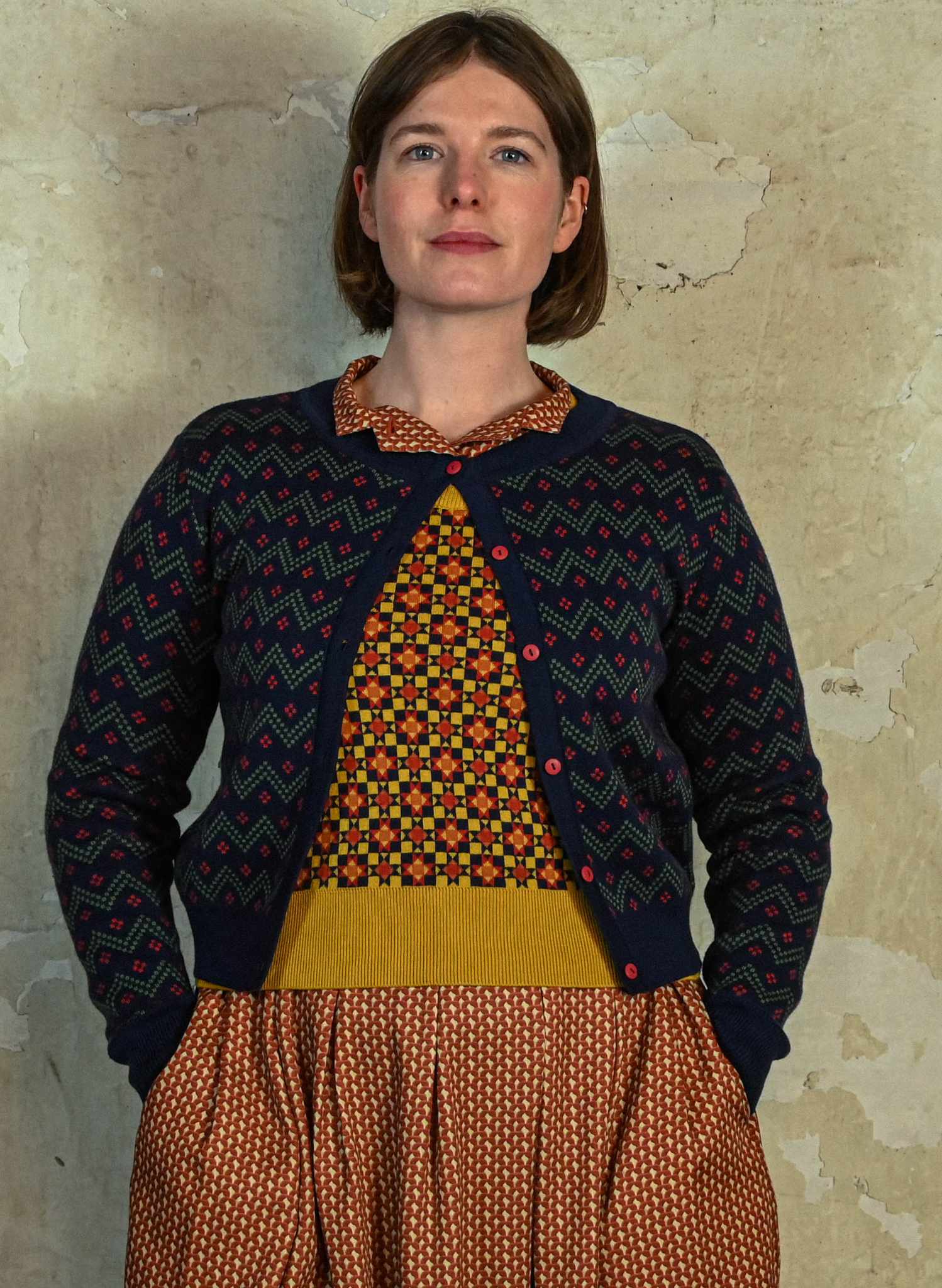 Vera - Navy Cross Hatch Cardigan