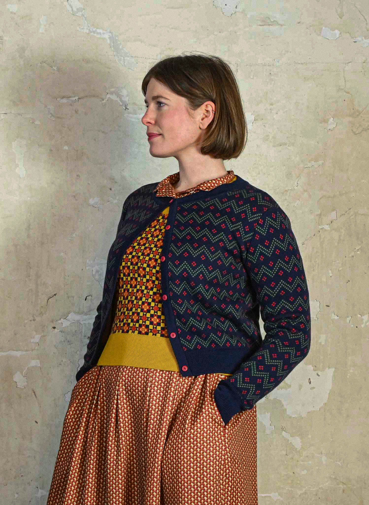 Vera - Navy Cross Hatch Cardigan