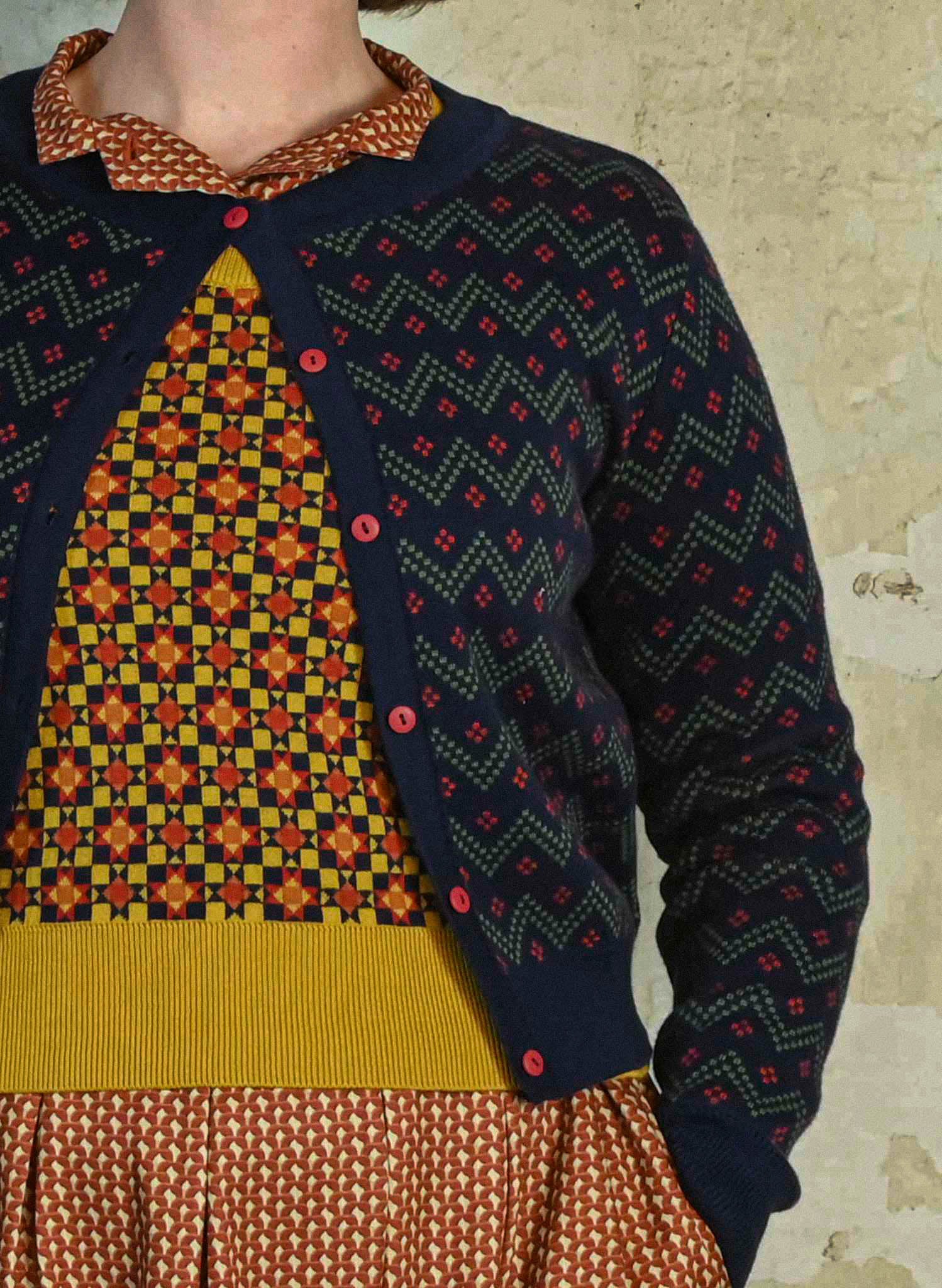 Vera - Navy Cross Hatch Cardigan