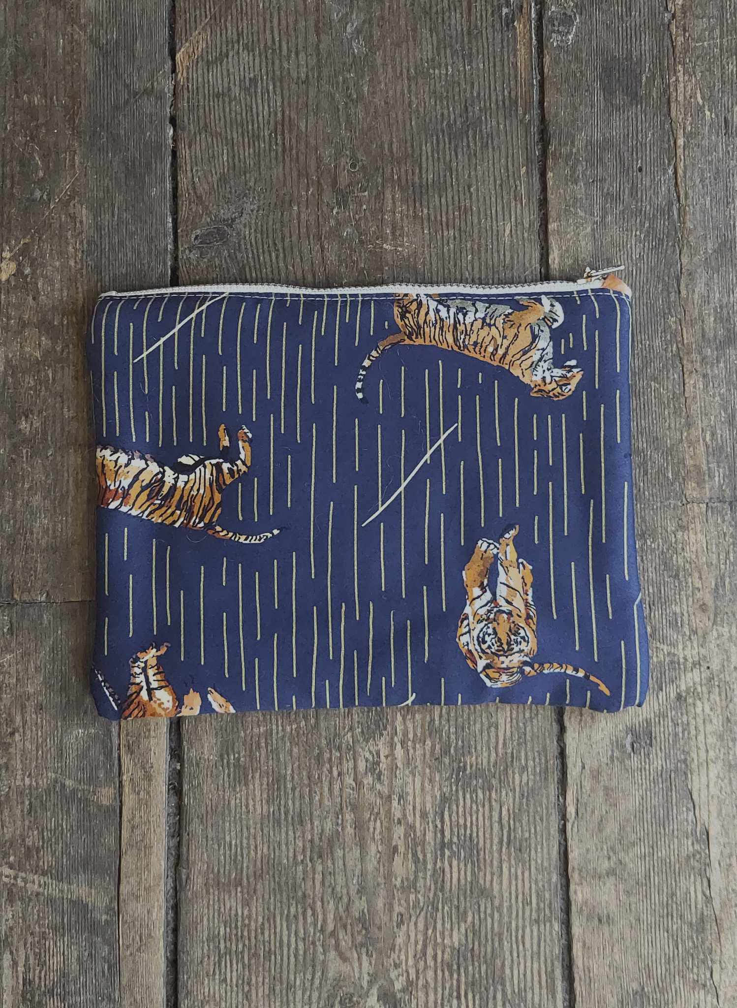 Zip Pouch- Small - Navy Leaping Tiger