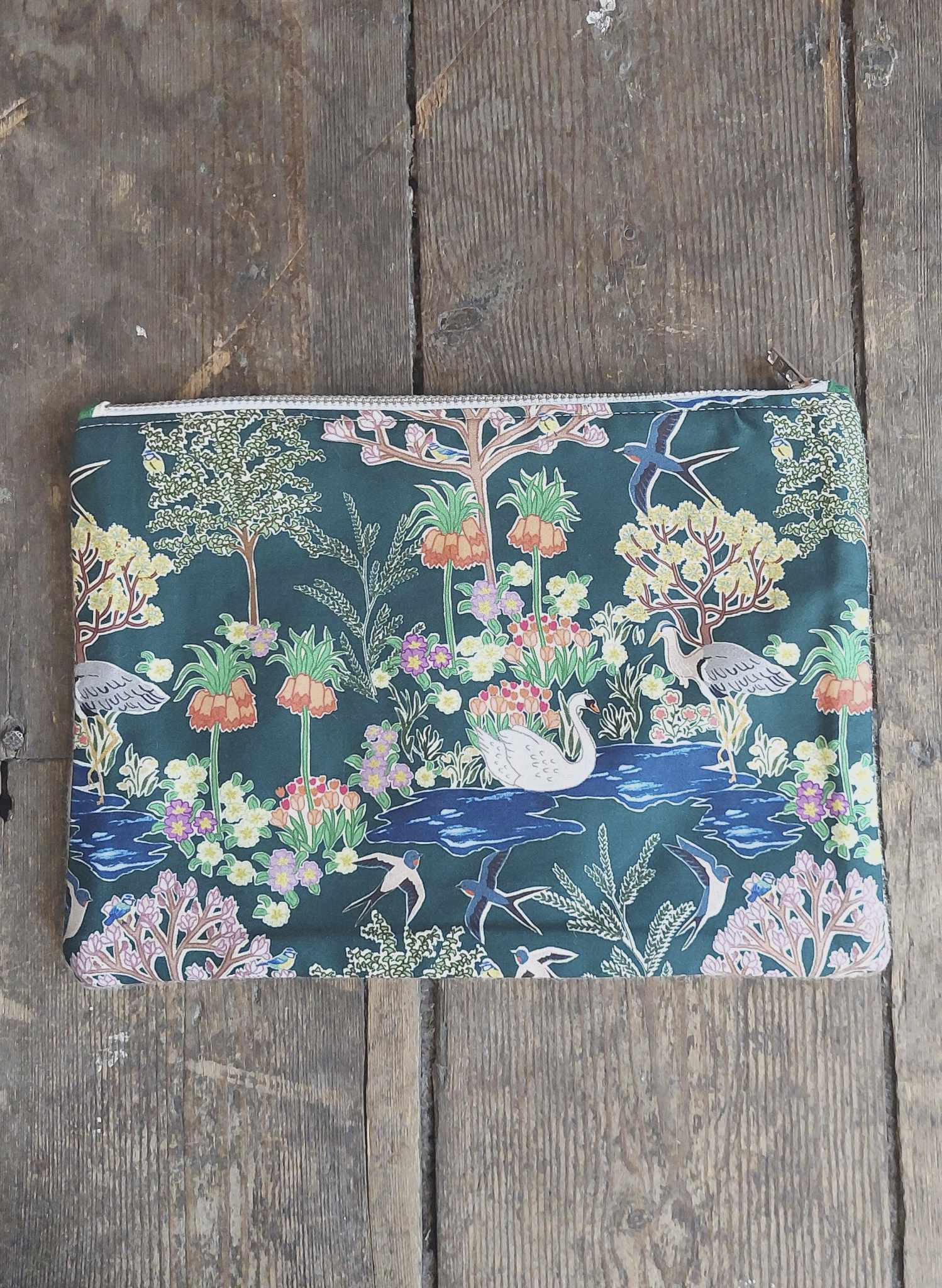 Zip Pouch - Medium - Dark Green Botanical Gardens