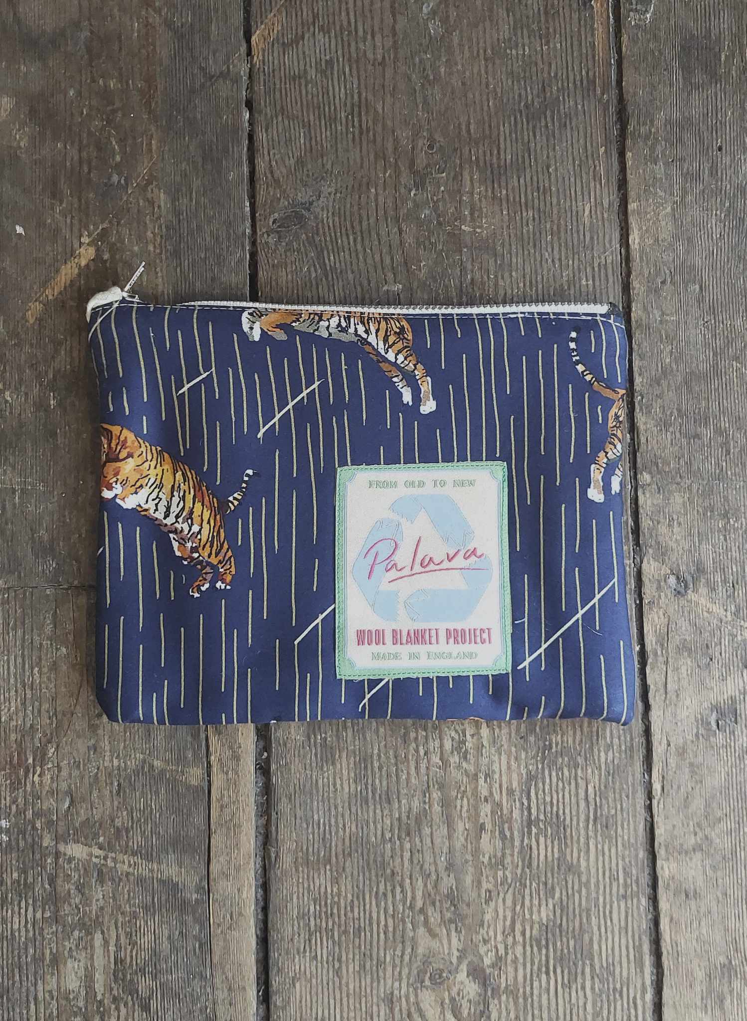 Zip Pouch- Small - Navy Leaping Tiger
