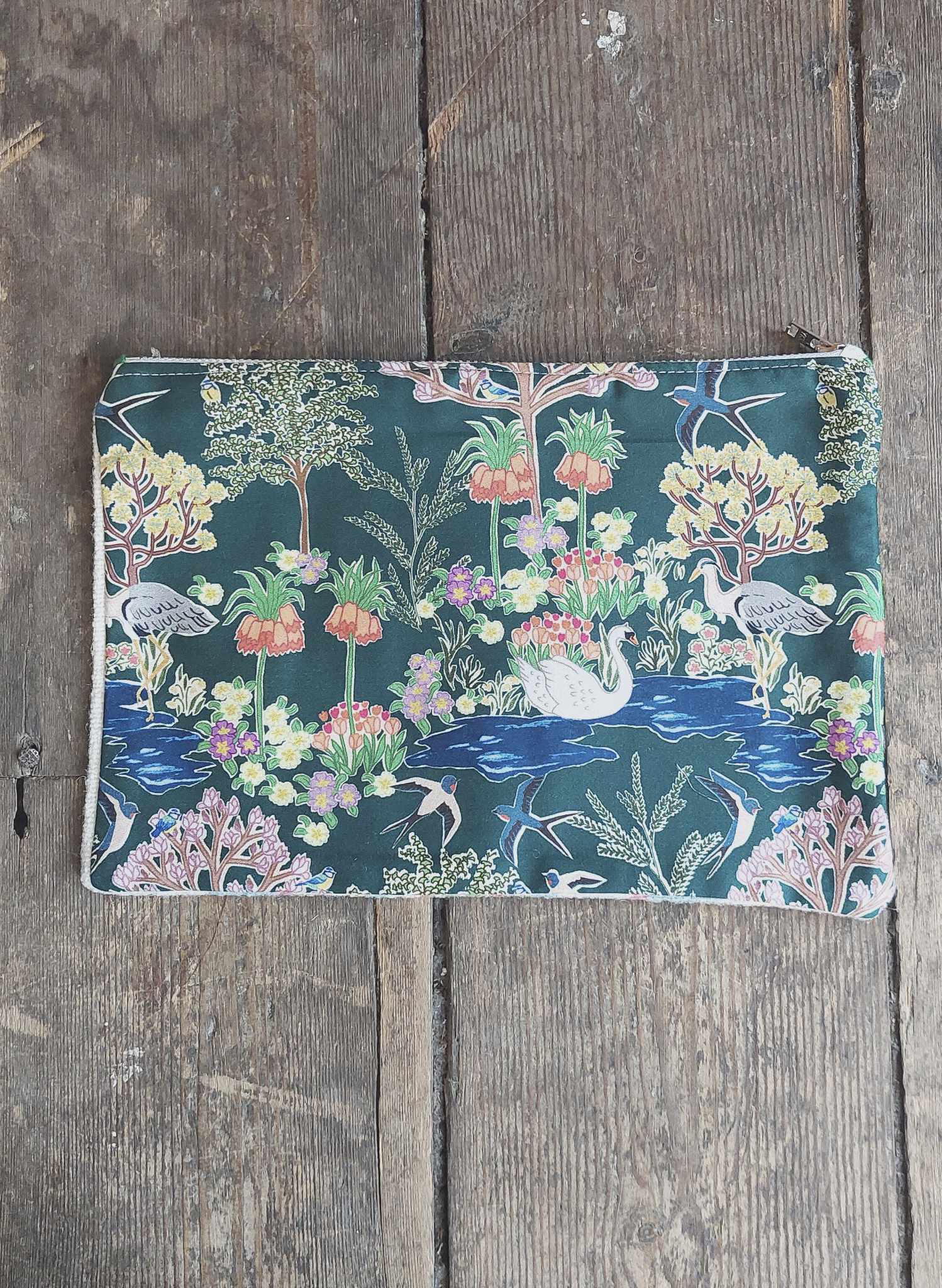 Zip Pouch - Medium - Dark Green Botanical Gardens