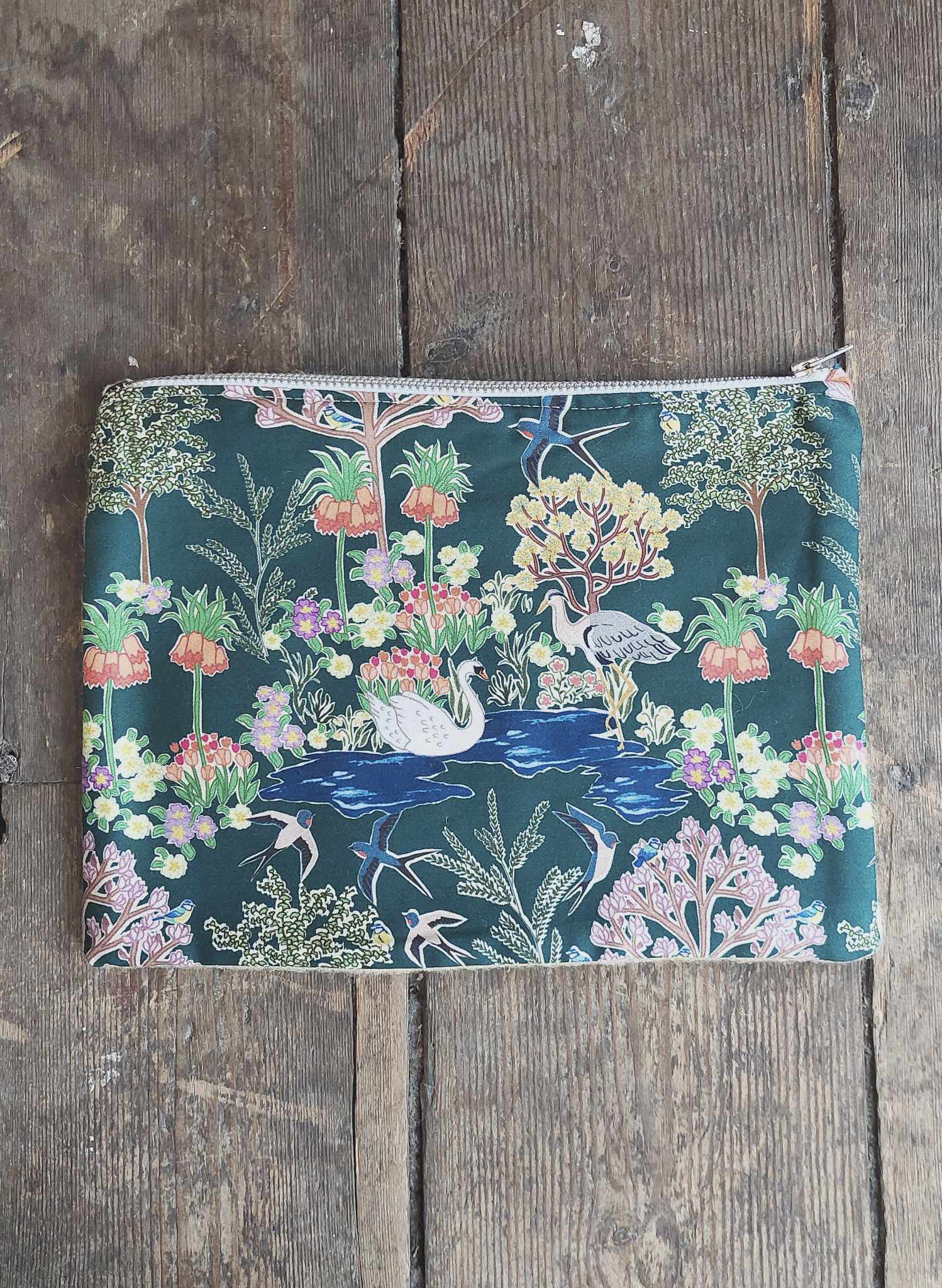 Zip Pouch - Medium - Dark Green Botanical Gardens