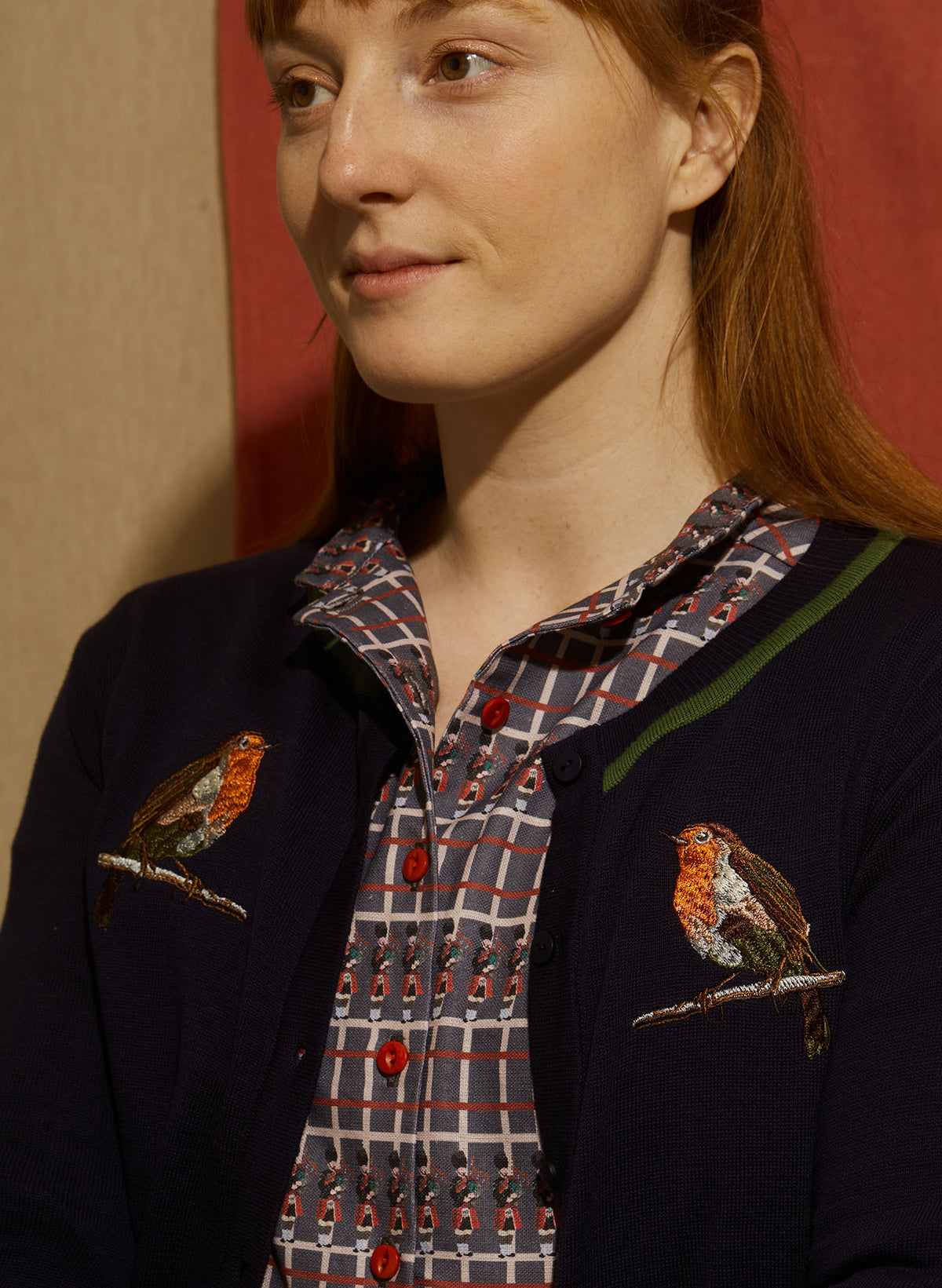 Vera Embroidered Cardigan - Navy Robins