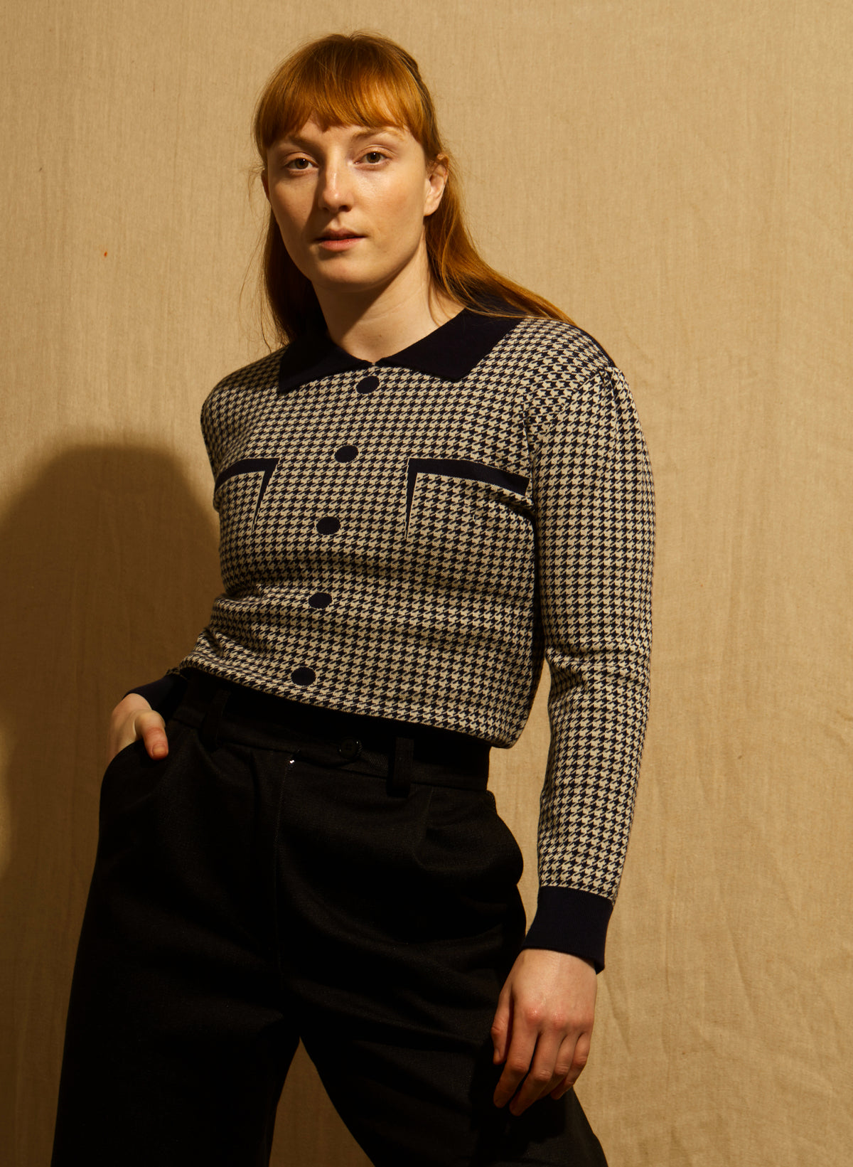 Belle Top - Navy/White Houndstooth