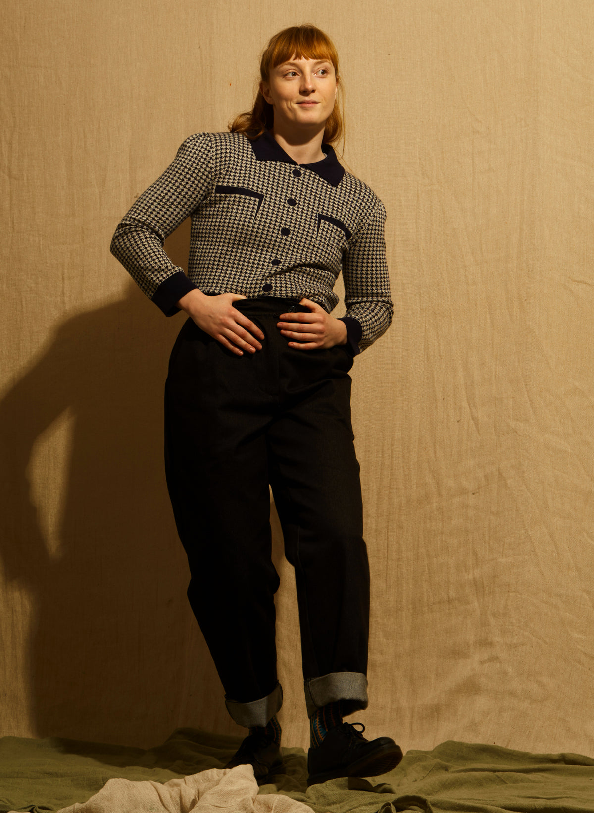 Belle Top - Navy/White Houndstooth