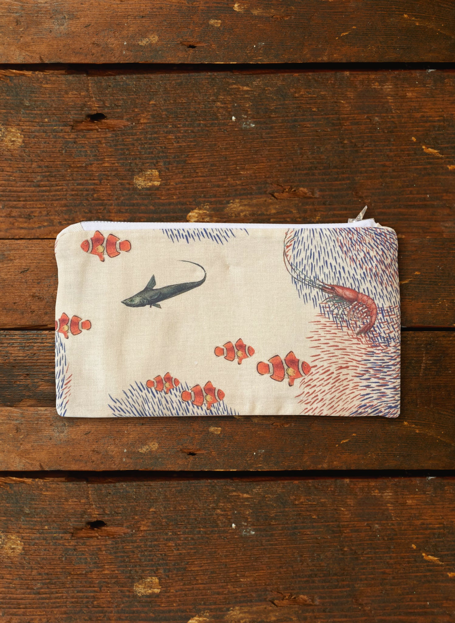 Zip Pouch- Medium - Ivory Coral Migration