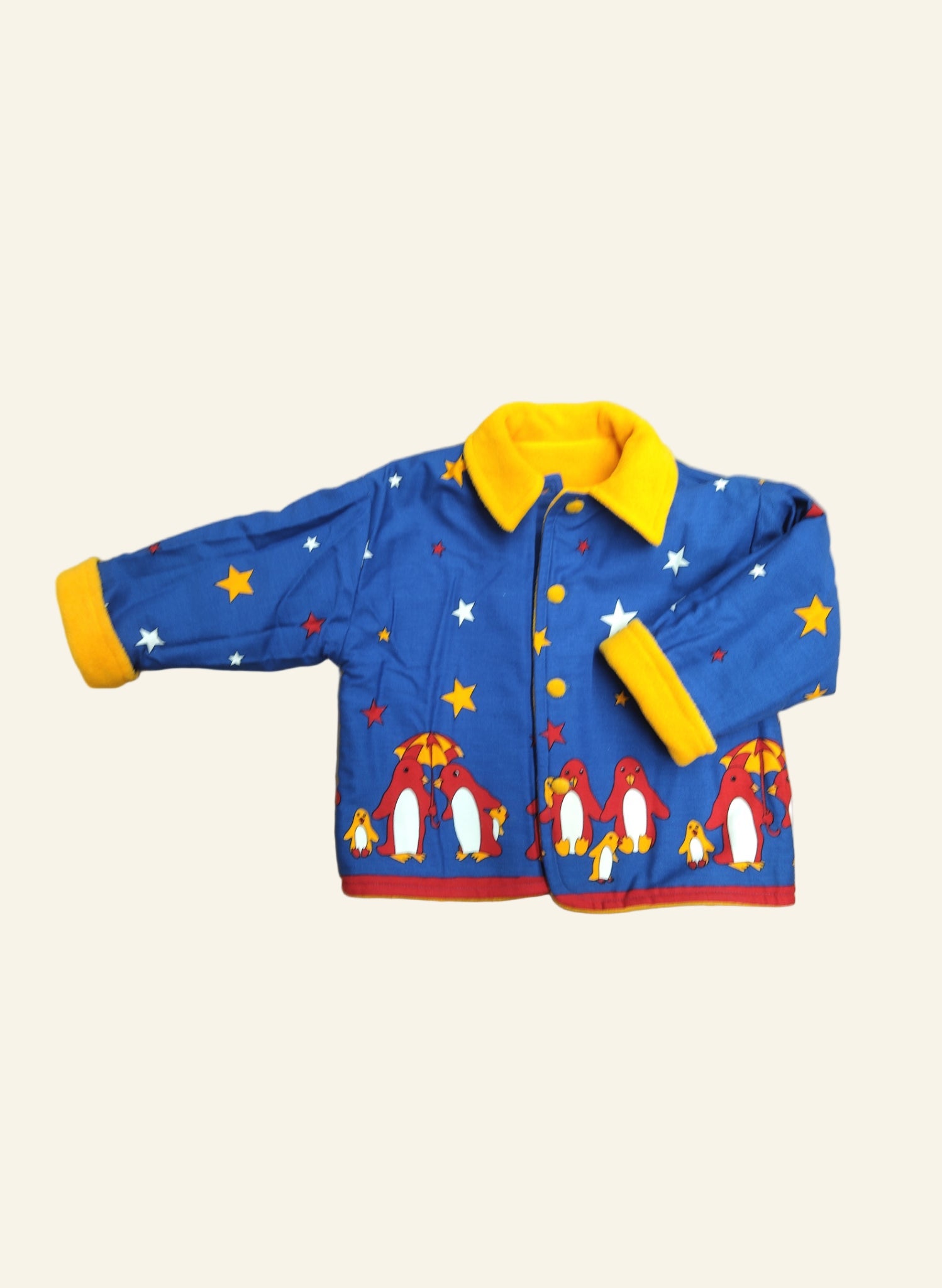 Children's Reversible Jacket - Yellow Fleece/Blue Penguin