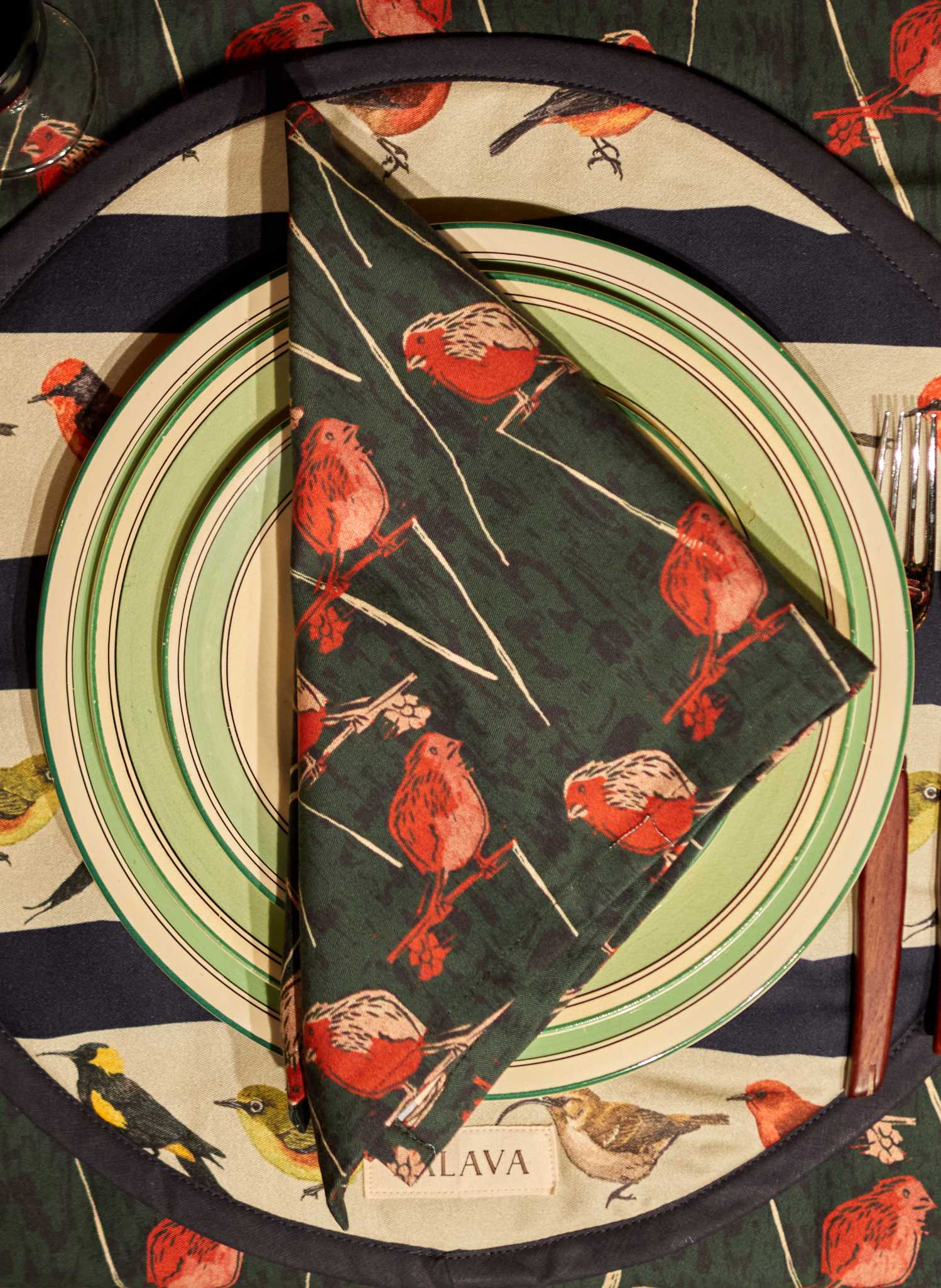 Aga Cover / Placemat - Navy Lost Birds
